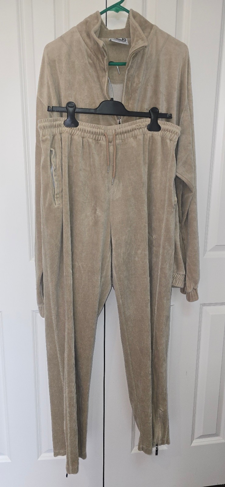 Vintage Damani Dada Velour Tracksuit Set Mens Medium Tan Full Zip, Pants Zip Hem