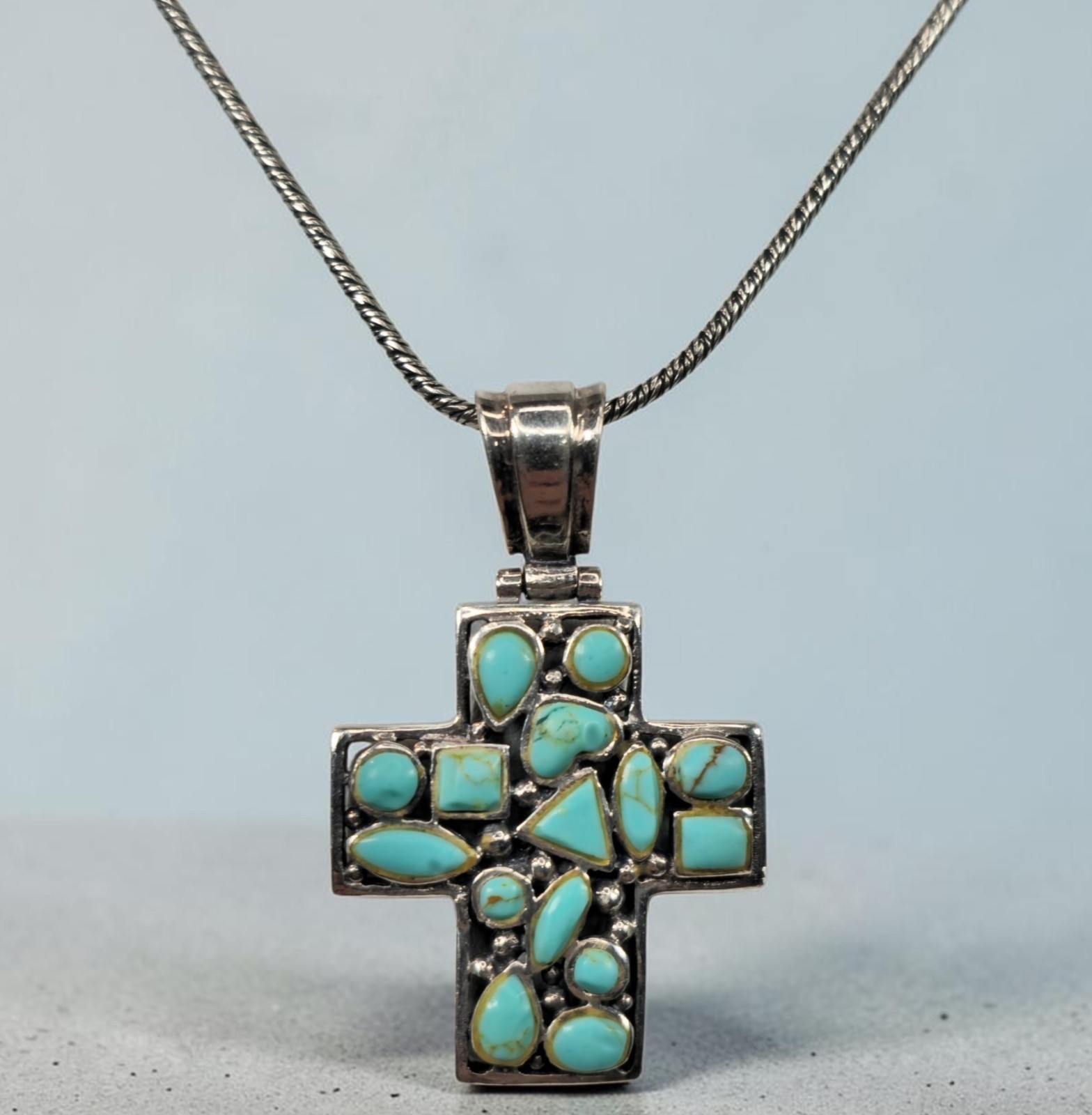 18 Silpada 925 Sterling Silver Rope Chain Signed SE Thai Cross Turquoise Pendant 18 Silpada 925 Sterling Silver Rope Chain Signed SE Thai Cross Turquoise Pendant