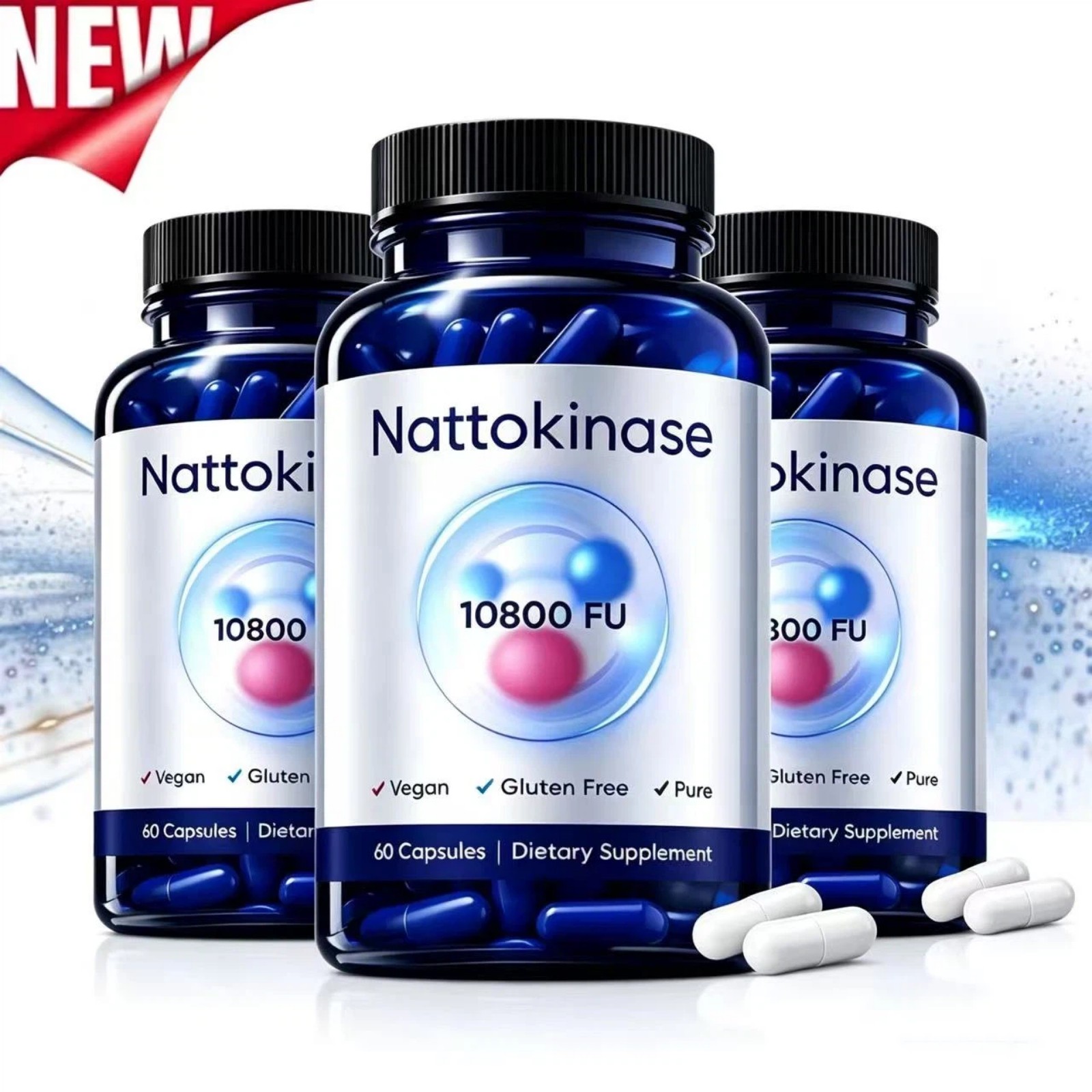 3 PACK Nattokinase Supplement - 10800 FU 60 Capsules Per Serving US STOCK