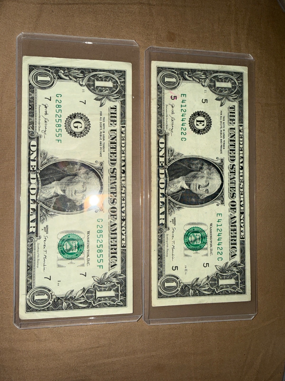 Lot Of 2 2017A $1 One Dollar Trinary Fancy Serial Number Notes 