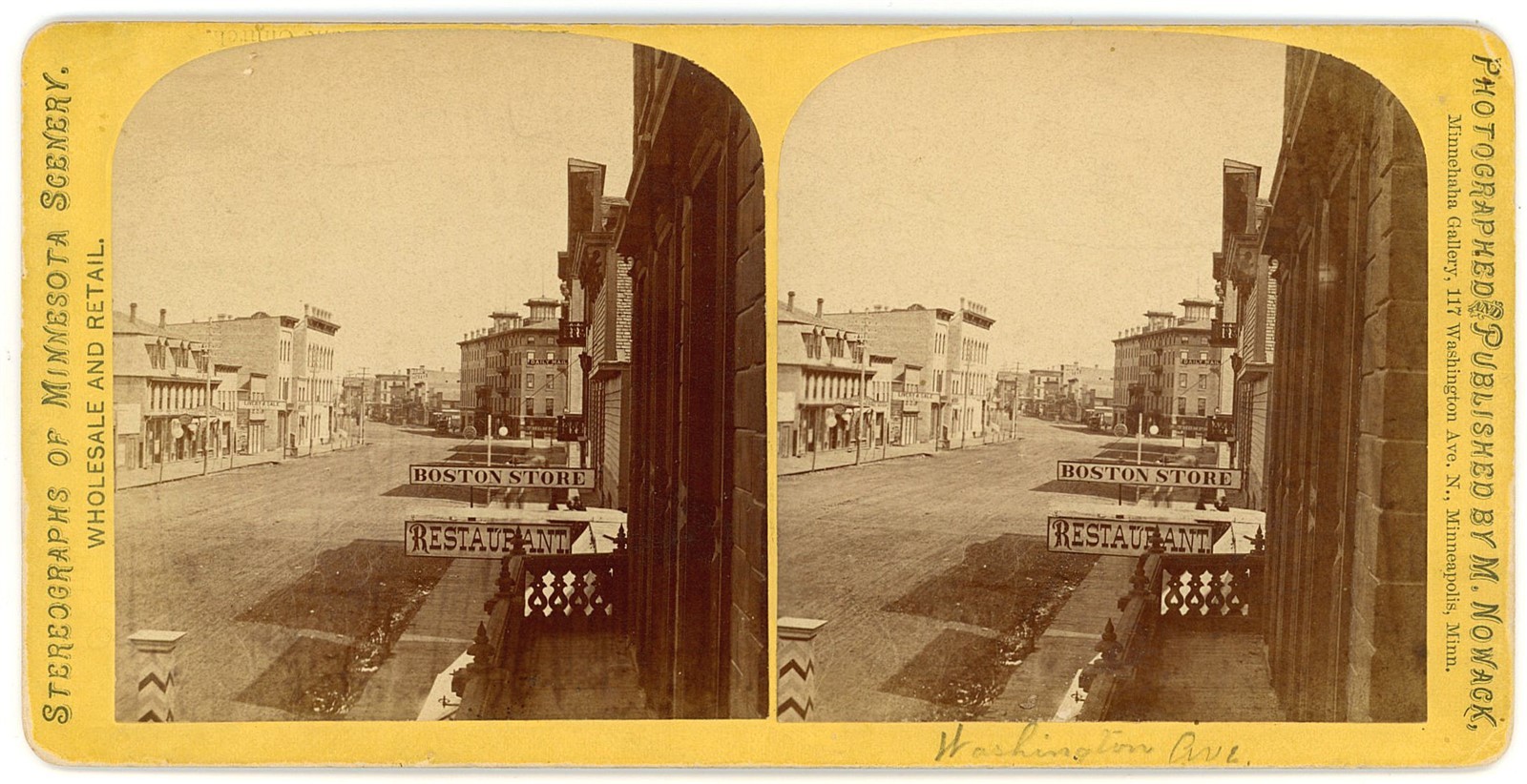 MINNESOTA STEREOVIEW - Minneapolis - Washington Ave - Nowack 1870s