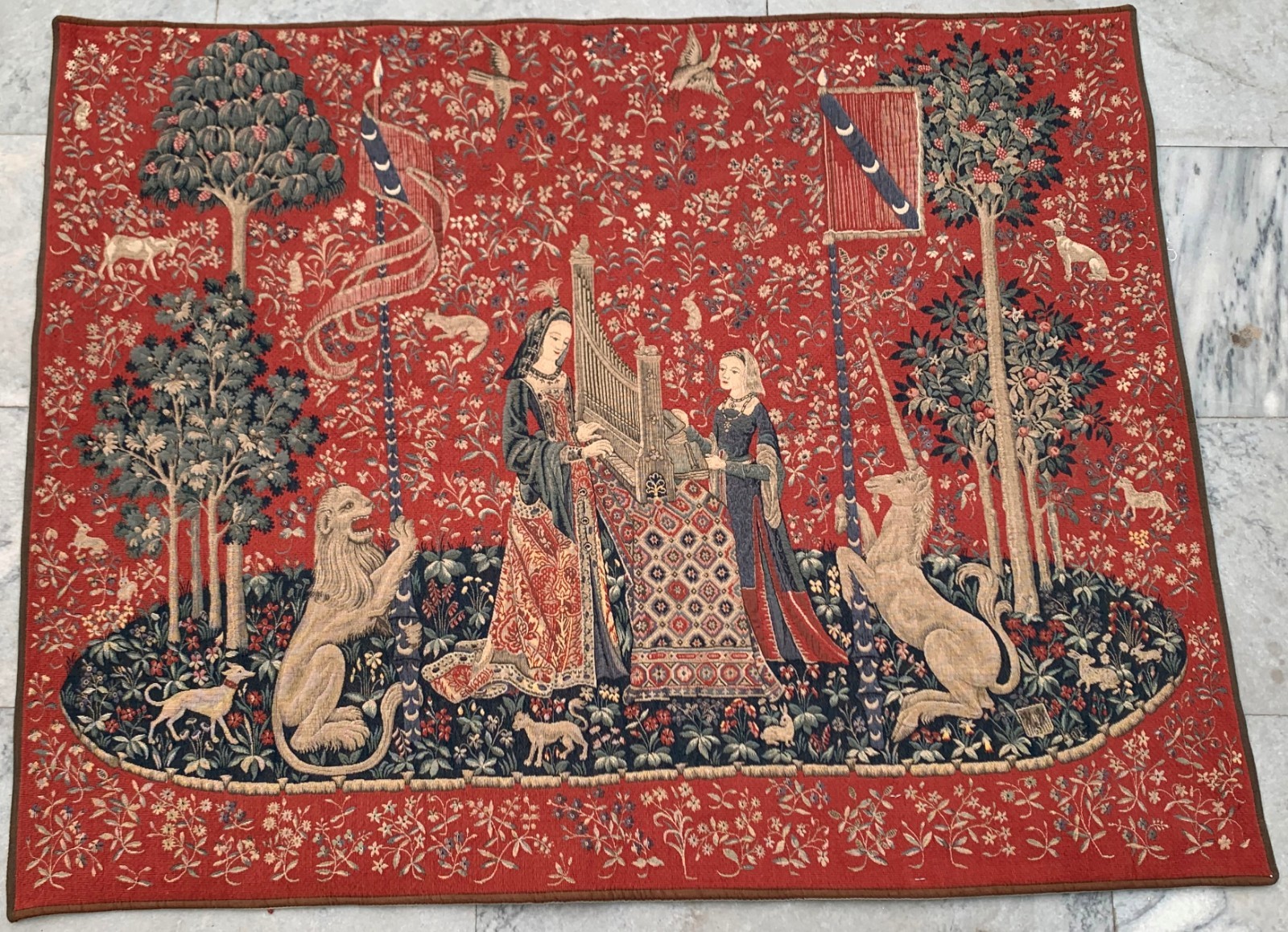 Vintage French Tapestry: Medieval Pictorial, Goblin Wall Hanging 3x4 ft