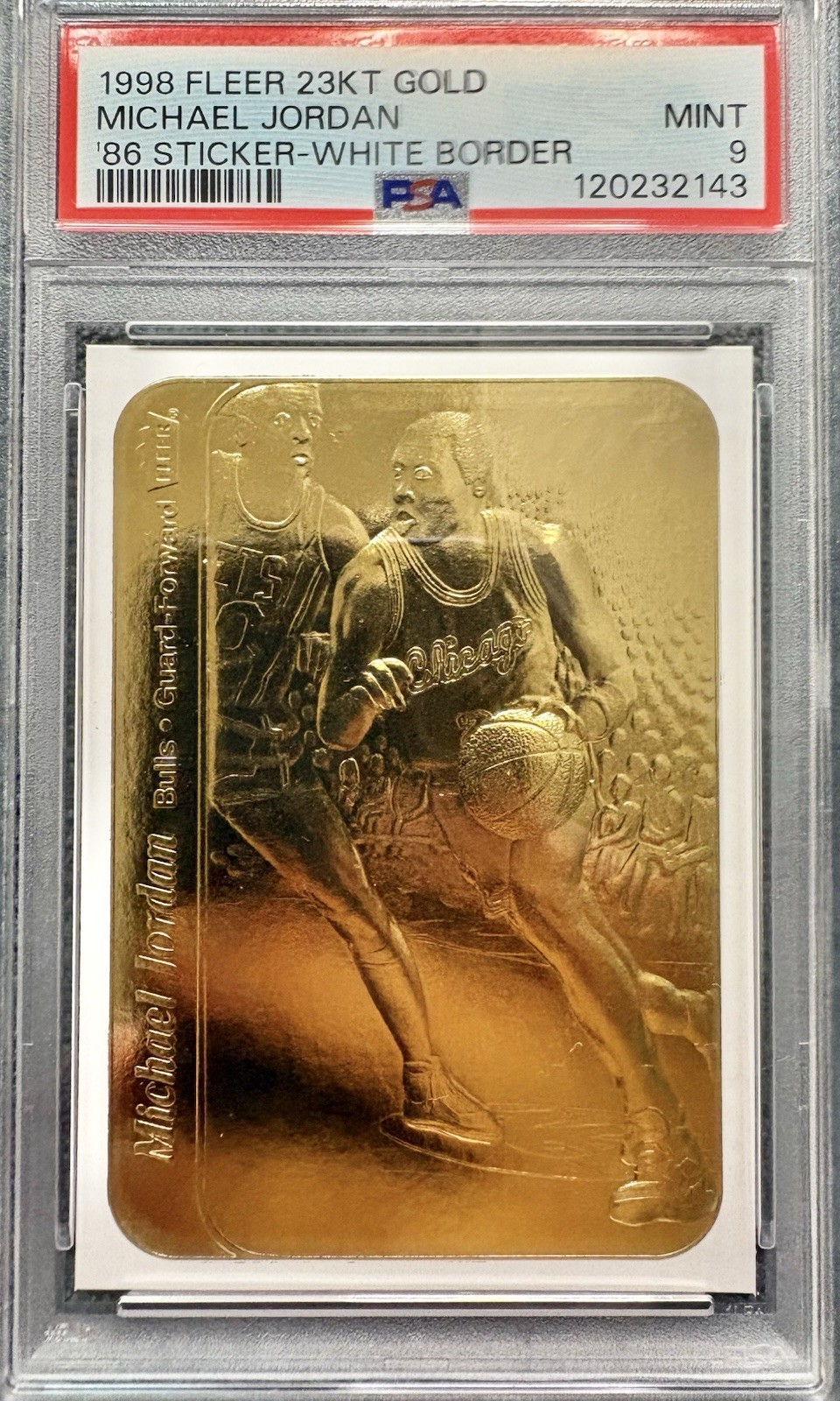 1998 FLEER 23KT GOLD MICHAEL JORDAN '86 STICKER-WHITE BORDER PSA 9