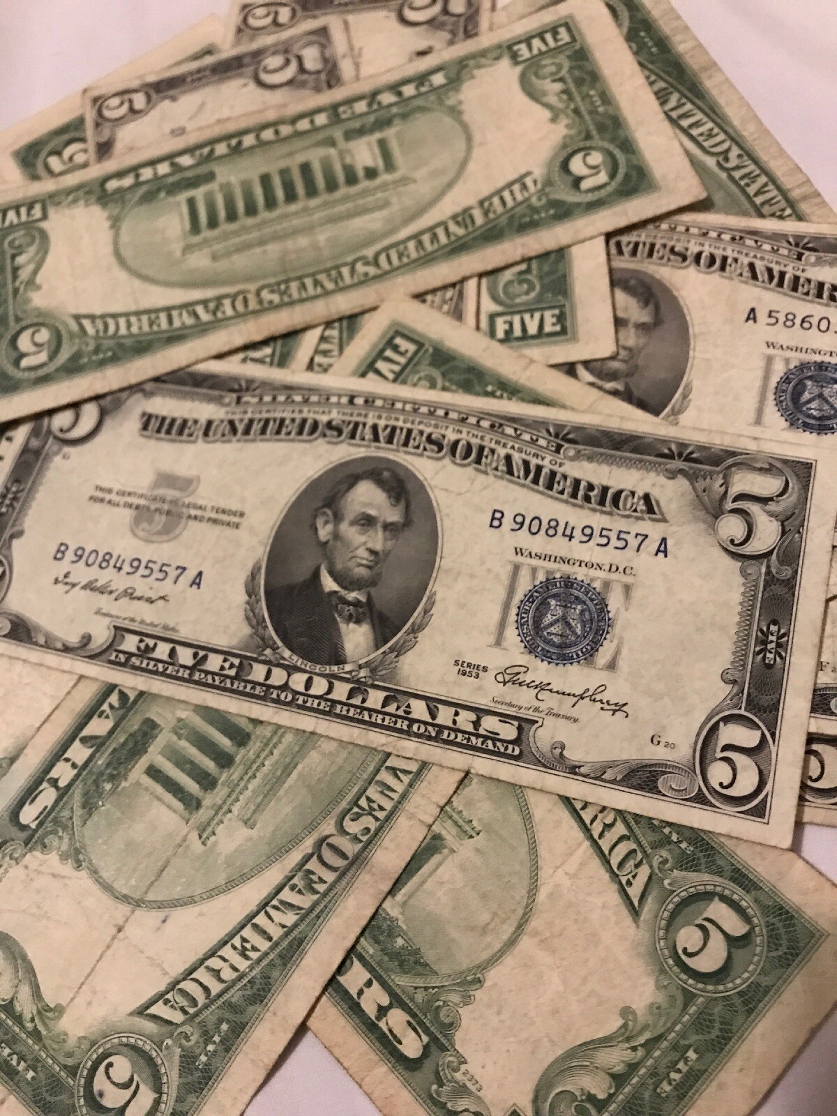 ✯ One RARE 1953 Blue Seal $5 Silver Certificate Note FIVE Dollar Bill Lot Money✯