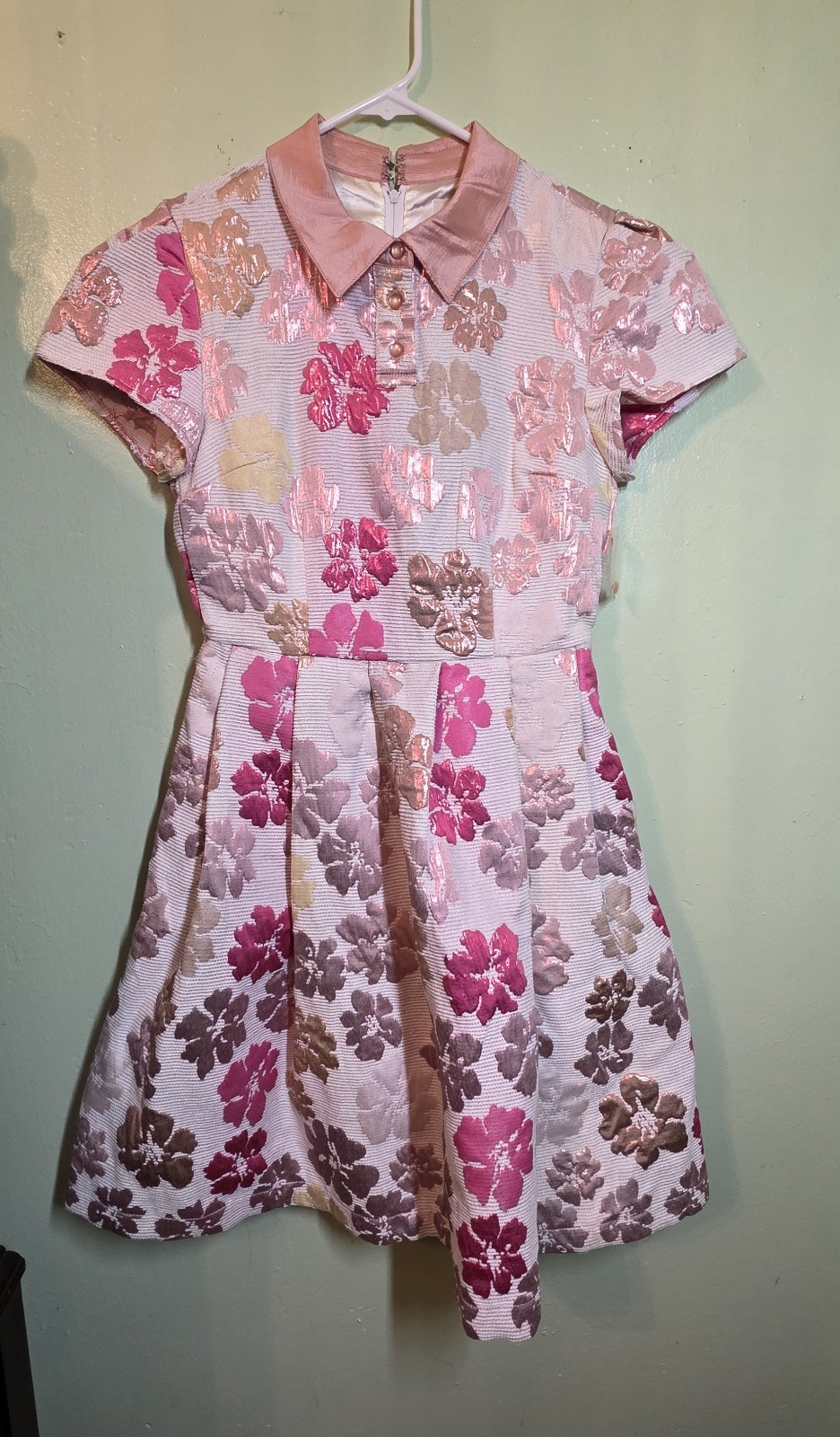 ModCloth Metallic Brocade Floral Mini  Dress Size S Regency Retro Mod Coquette 