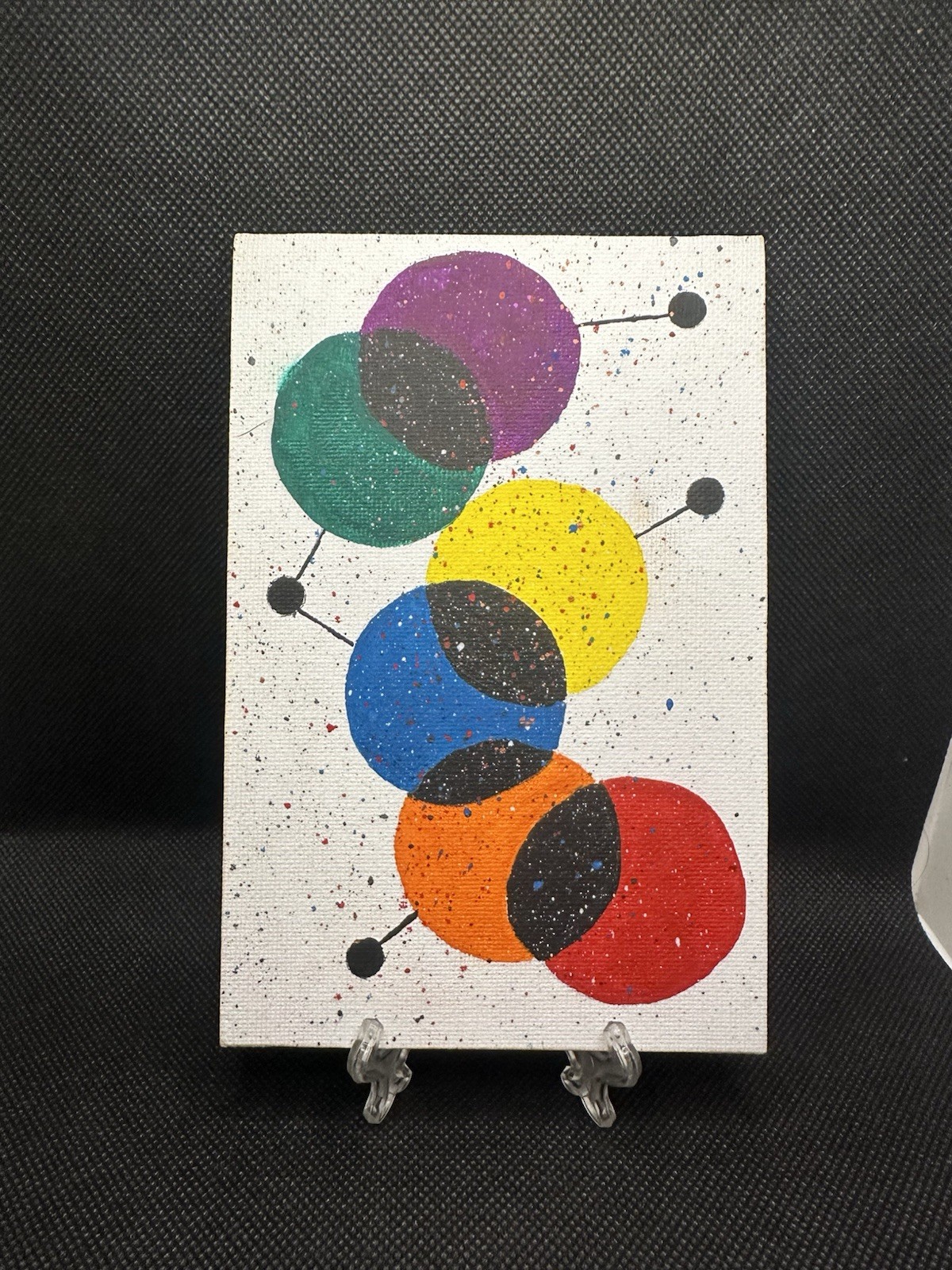 Abstract Modern Geometric Circles Painting Multicolor Splatter Small Unframed