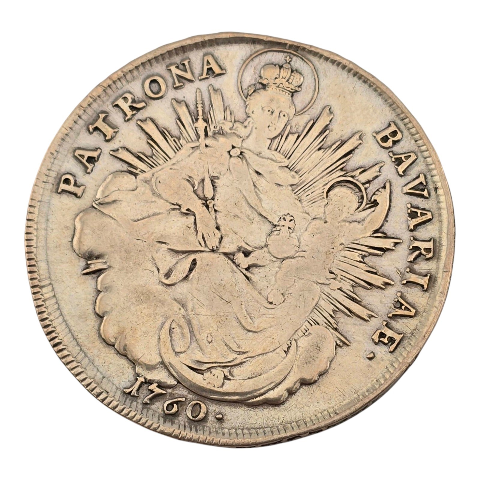 AWESOME 1760 GERMAN STATES BAVARIA THALER WORLD COIN MADONNA & CHILD