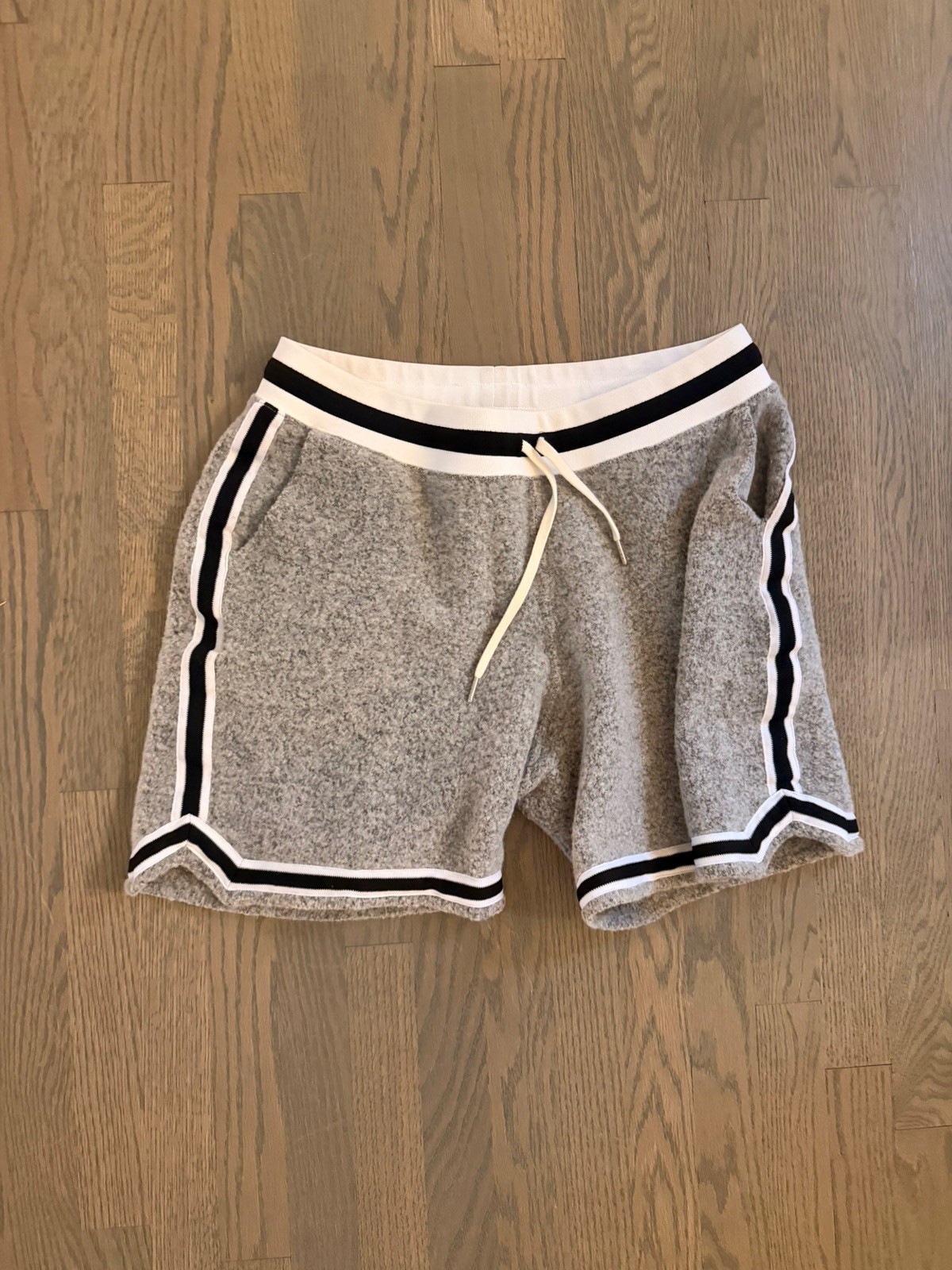 John Elliott Fur Terry Game Shorts Grey Black/White Striped Size M Wool Blend