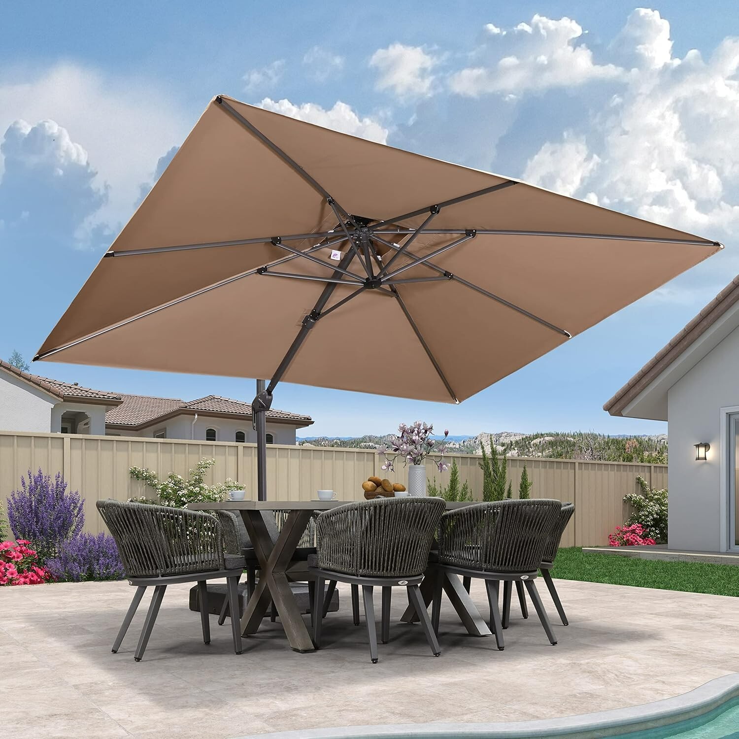 9\'x12\' Cantilever Patio Umbrella Outdoor Double Top Large Umbrella with Base