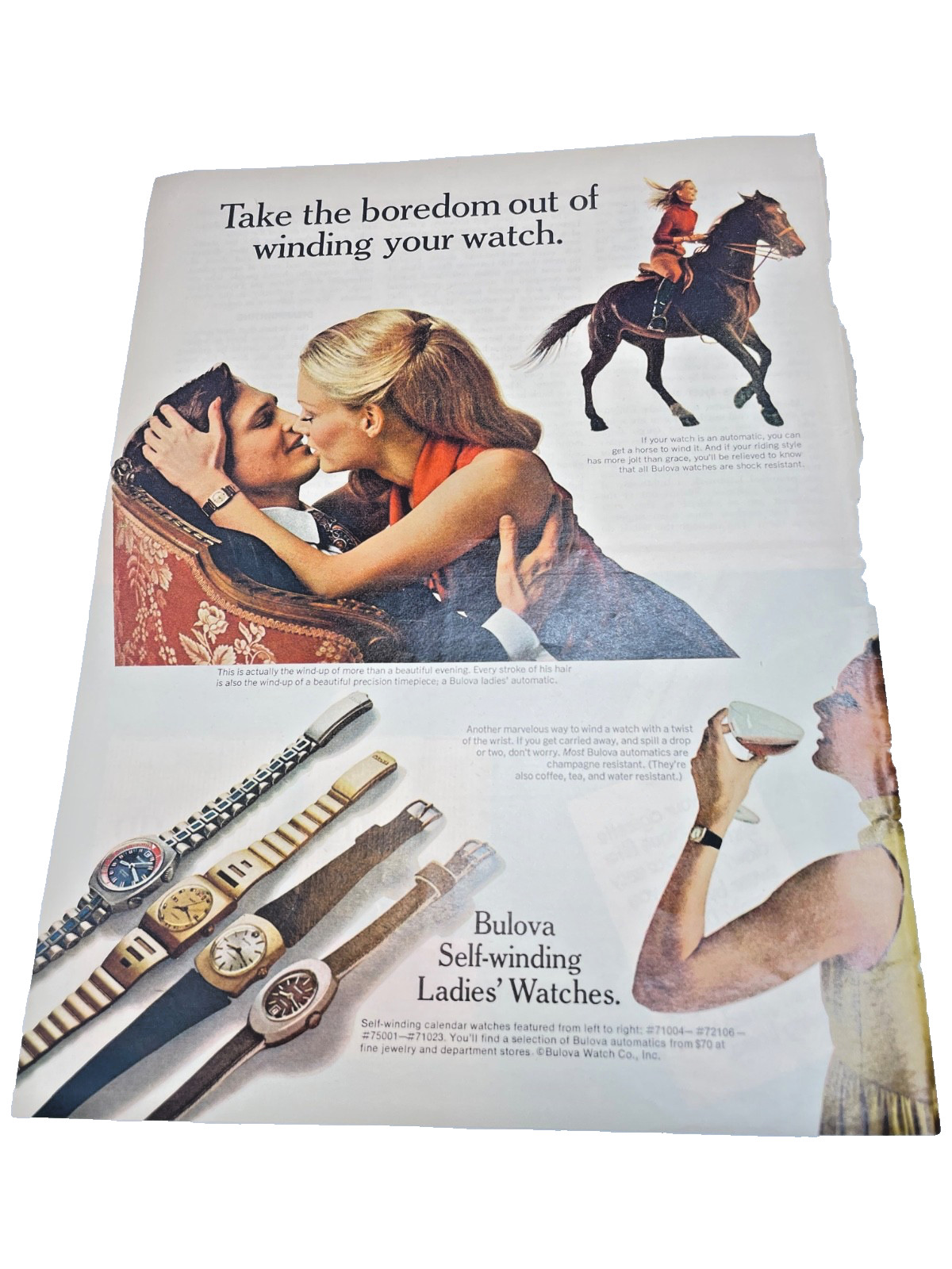 VINTAGE 1973 MAGAZINE PRINT AD ADVERTISEMENT BULOVA LADIES AUTOMATIC WATCH