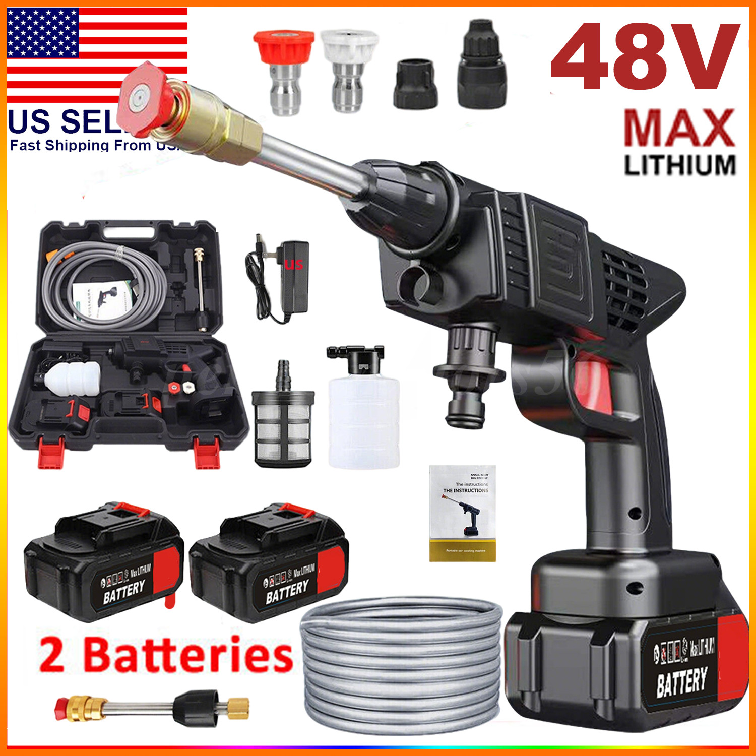 Portable Cordless Electric High Pressure Water Spray Gun Car Washer Tool Boxset