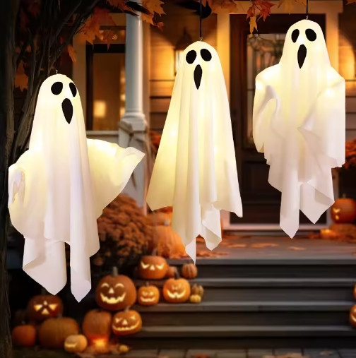 1pcs Halloween Hanging Ghost LED Lights Glowing White Haunted House Decor