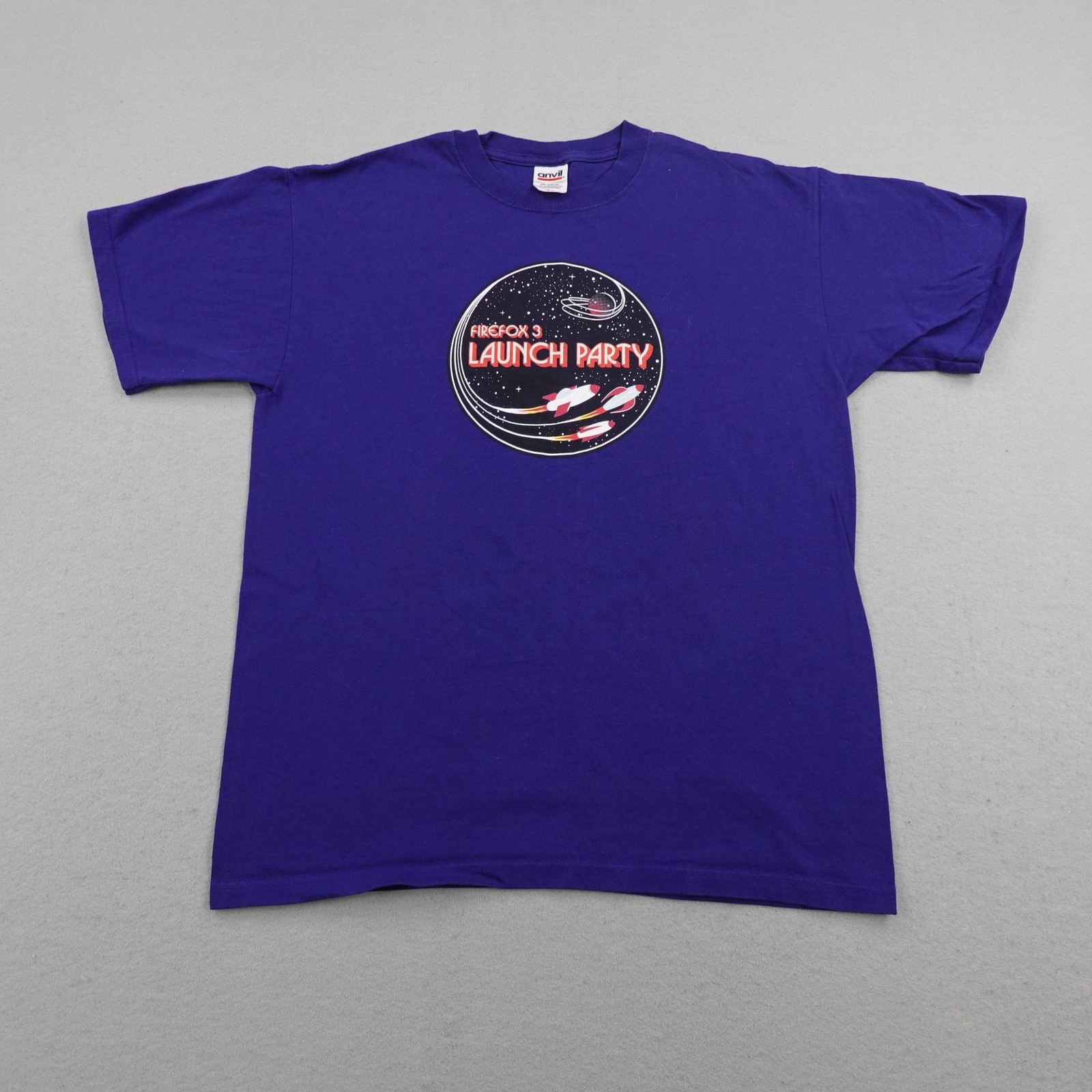 Vintage Firefox 3 Launch Party Shirt Mens Large Blue Internet Computer Tech Y2K