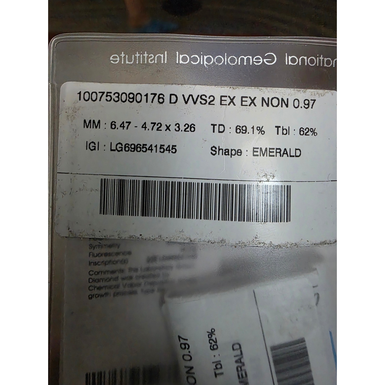 0.97ct Emerald Cut Lab Grown Diamond D VVS2 EX EX IGI LG696541545 0.97ct Emerald Cut Lab Grown Diamond D VVS2 EX EX IGI LG696541545