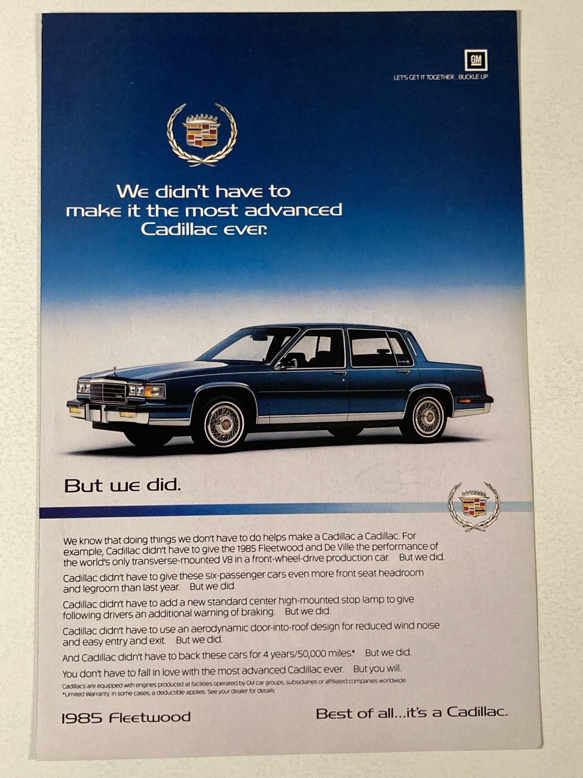 1985 Cadillac Fleetwood Print Ad But We Did