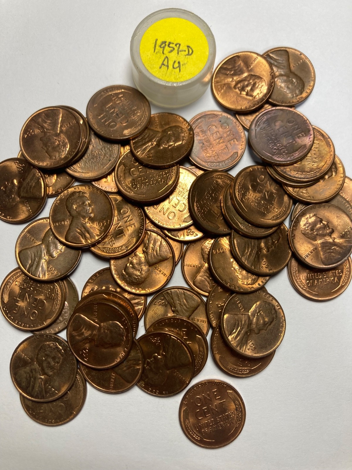 1957-D LINCOLN WHEAT CENT PENNY ROLL,50 VERY NICE COINS AU or better condition 1957-D LINCOLN WHEAT CENT PENNY ROLL,50 VERY NICE COINS AU or better condition