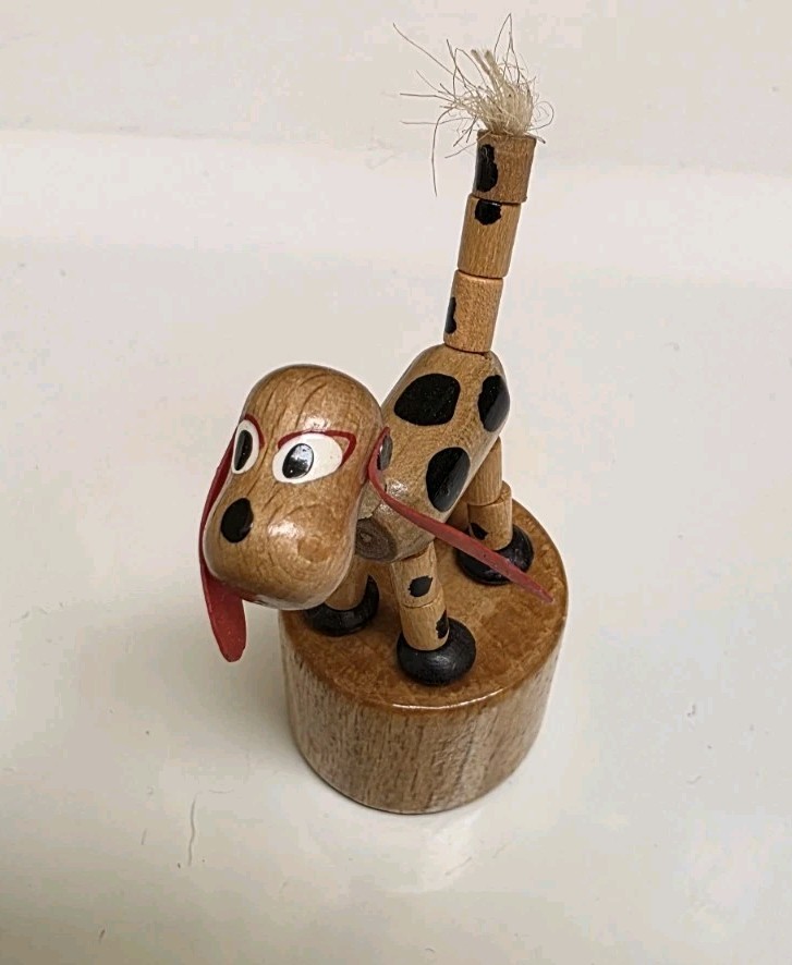 RARE VINTAGE 60\'s FOMLET DOG WOODEN PUSH PUPPET Great Condition 