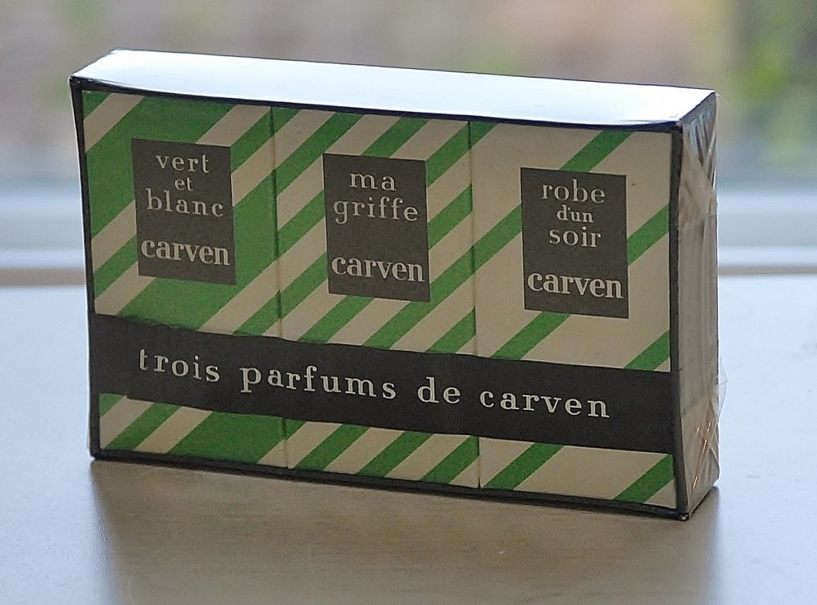Vtg  CARVEN Ma Griffe-Robe d\'un soir-Vert et blanc  3x5 ml MINIATURES SEALED SET