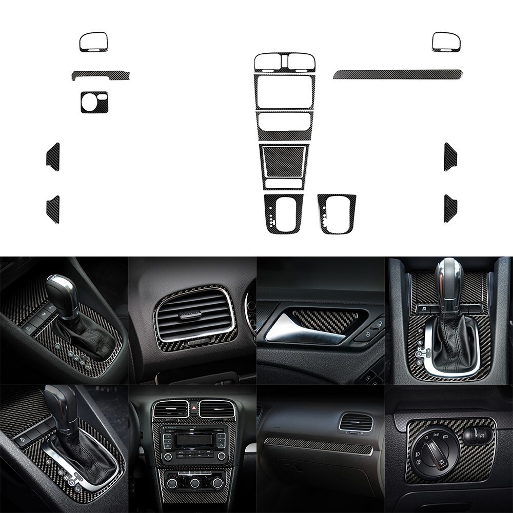 15Pcs Carbon Fiber Interior Full Decorative Trim For VW Golf 6 MK6 GTI 08-12