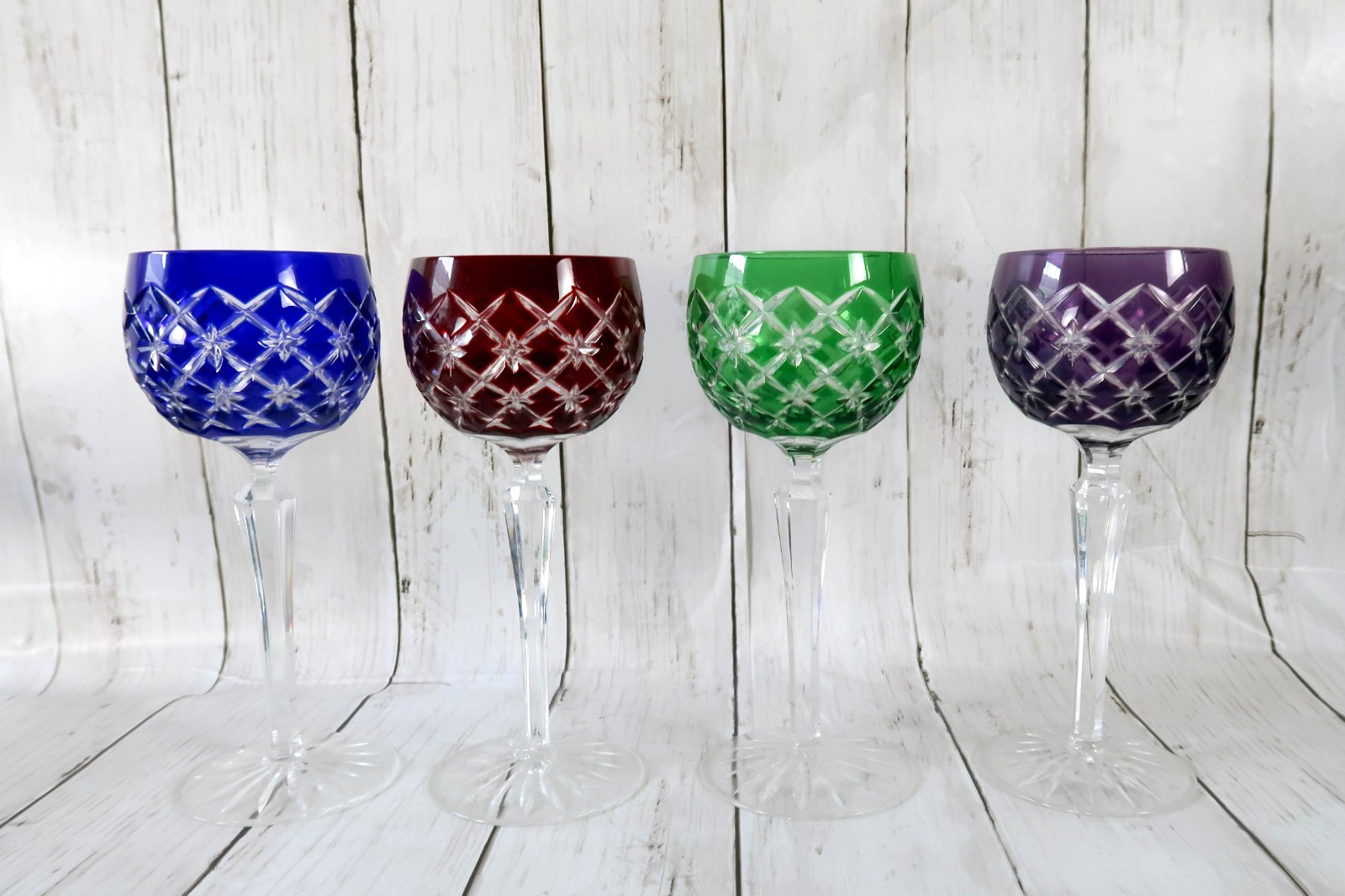 AJKA Arabella Crystal Cut to Clear Hock Wine Glasses Set of 4 Multi Color 8\