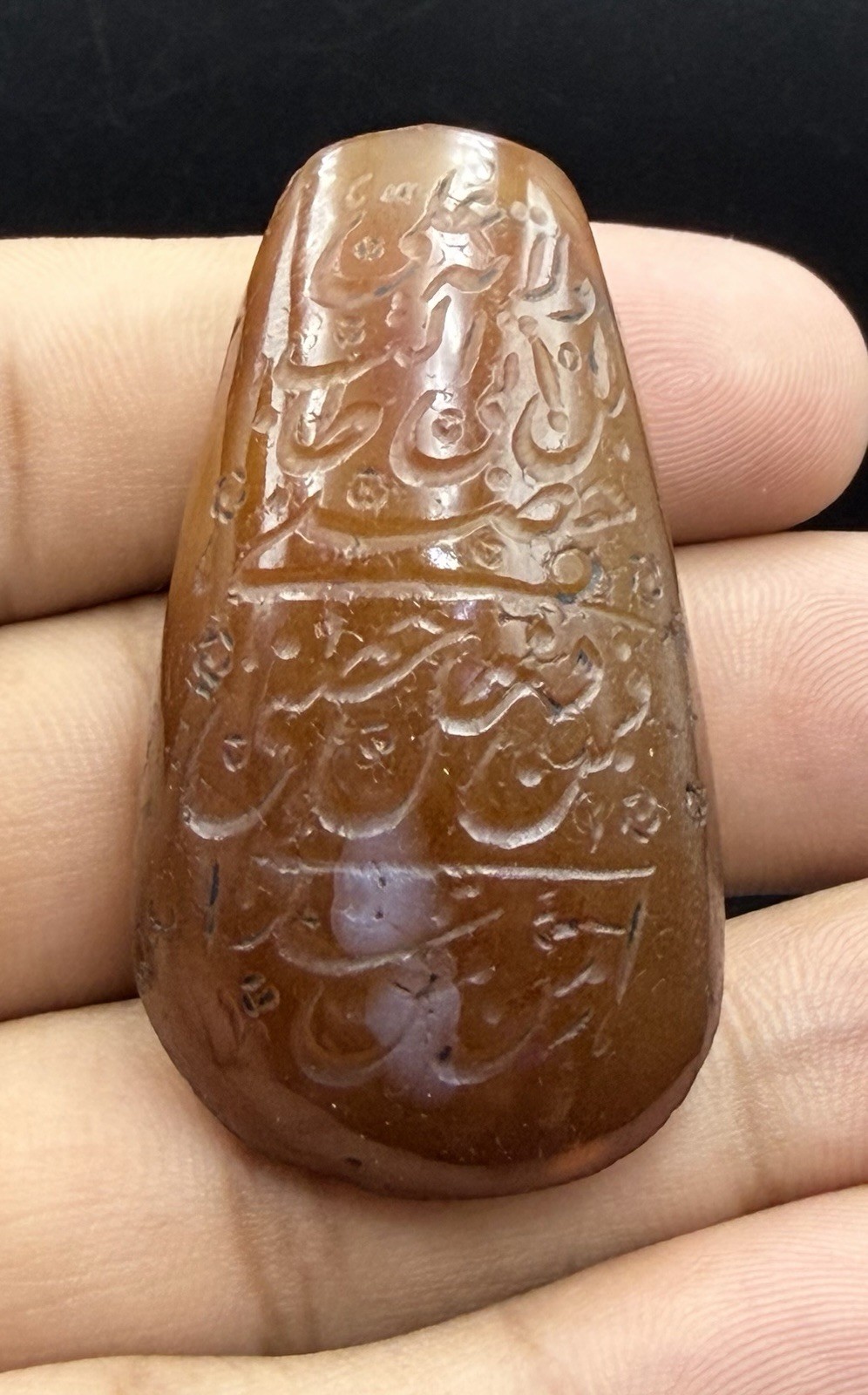 Hand Carved Red Agate Islamic Bead Arabic Calligraphy Carnelian Talisman Pendant