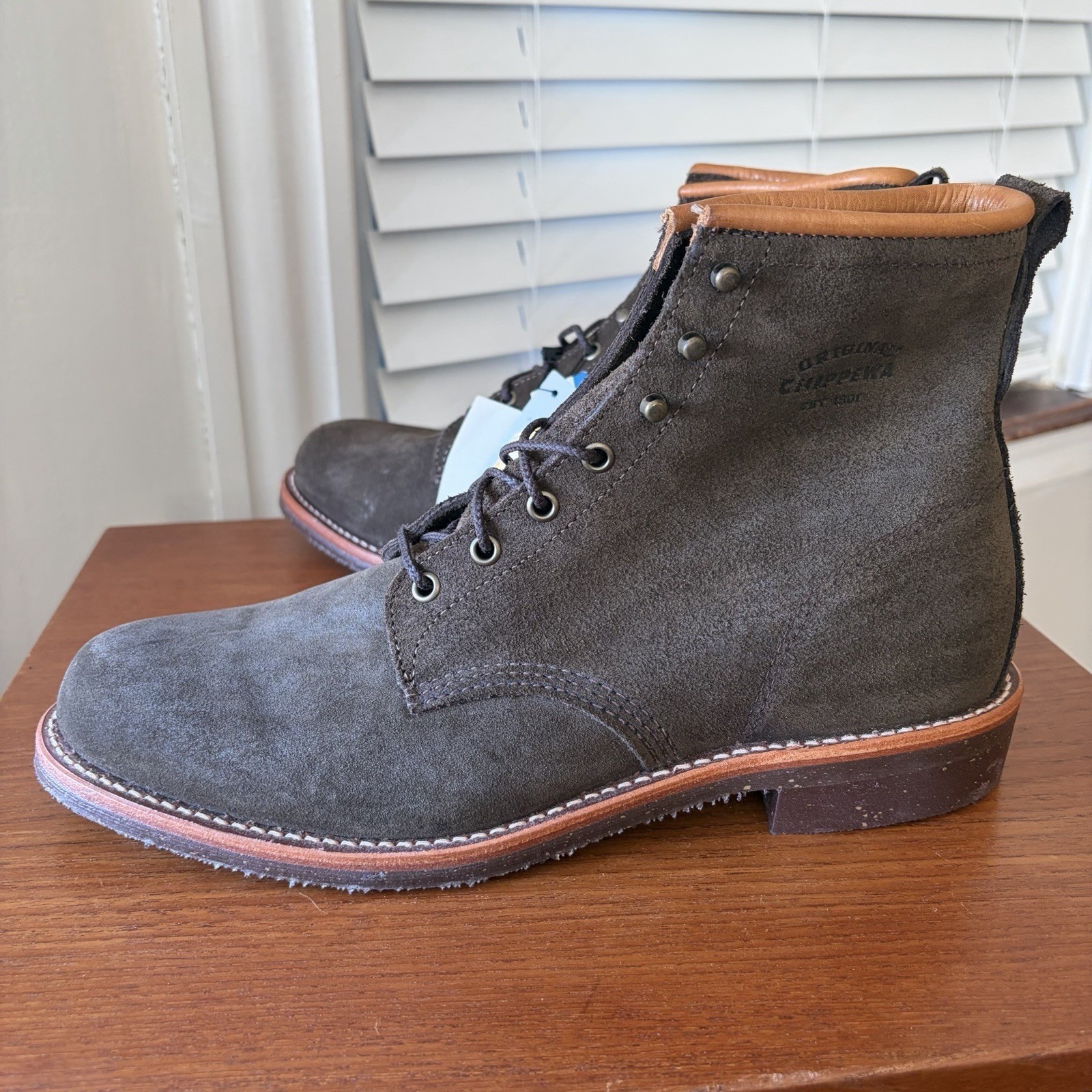 NEW CHIPPEWA x JCREW 11.5D ROUGHOUT CHOCOLATE MOSS UTILITY SERVICE BOOTS 11.5 D