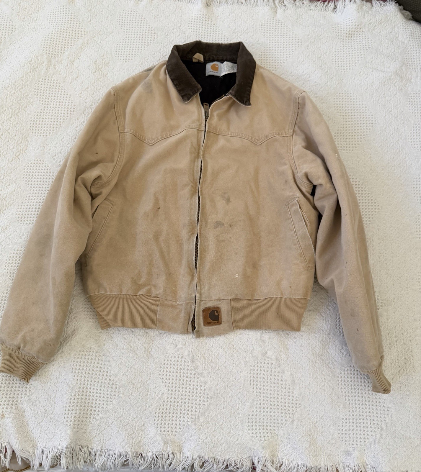 Vintage 80s Carhartt Western Jacket Tan Duck Canvas  Lined Distressed Size M