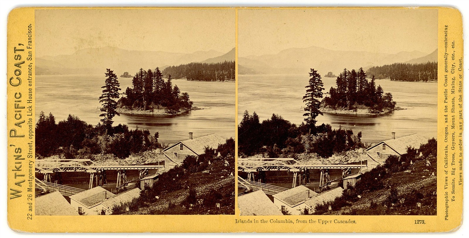OREGON STEREOVIEW - Columbia River Islands - CE Watkins 1870s