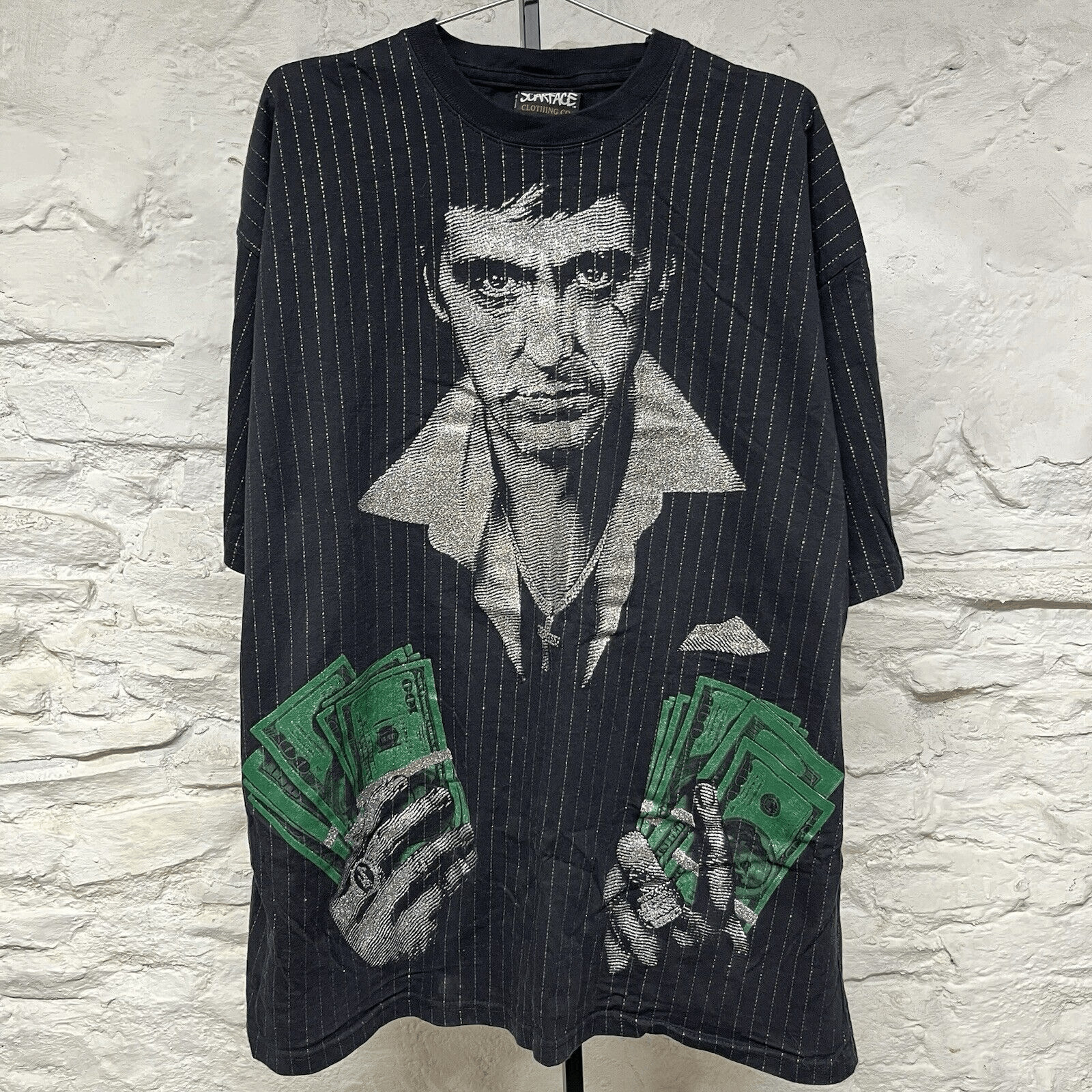 NWOT Scarface Clothing T Shirt 2XL Black Tony Montana Metallic Print Vintage y2k