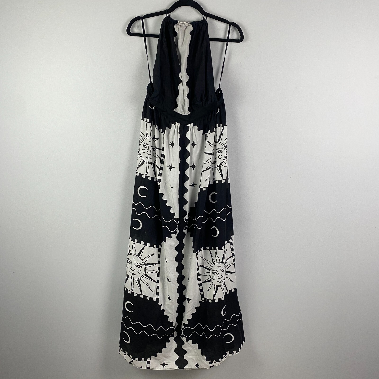 Anthropologie Sol Soleil Sun Tigre Indigo Halter Maxi Dress Black White Size L