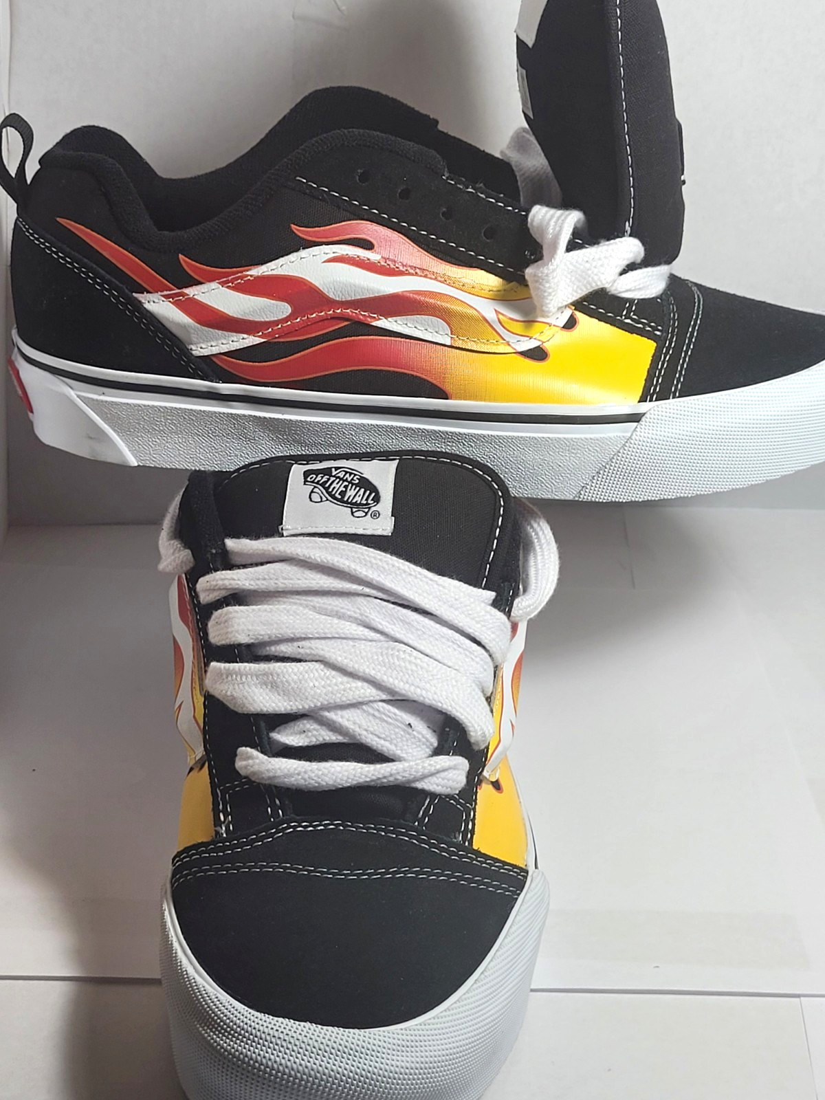 VANS Men\'s Athletic Low Top Lace-Up Sneaker Black Yellow Flame Graphic VANS Men\'s Athletic Low Top Lace-Up Sneaker Black Yellow Flame Graphic