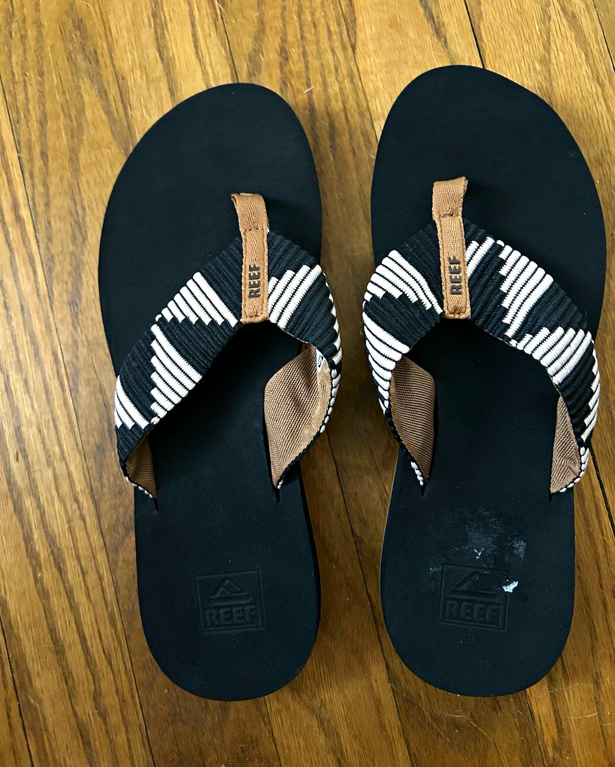 Reef Unisex Kids Flip Flop Sandals Black/White Striped Fabric Strap Logo
