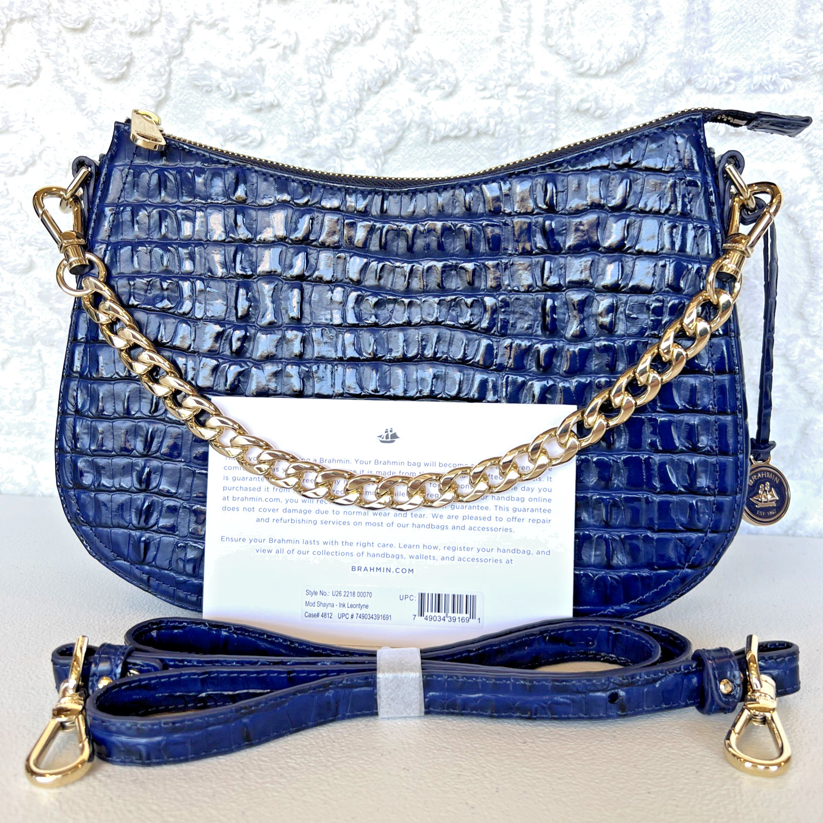 BRAHMIN Mod Shayna Ink Leontyne Leather Crossbody Dark Blue Regist. Card NWT