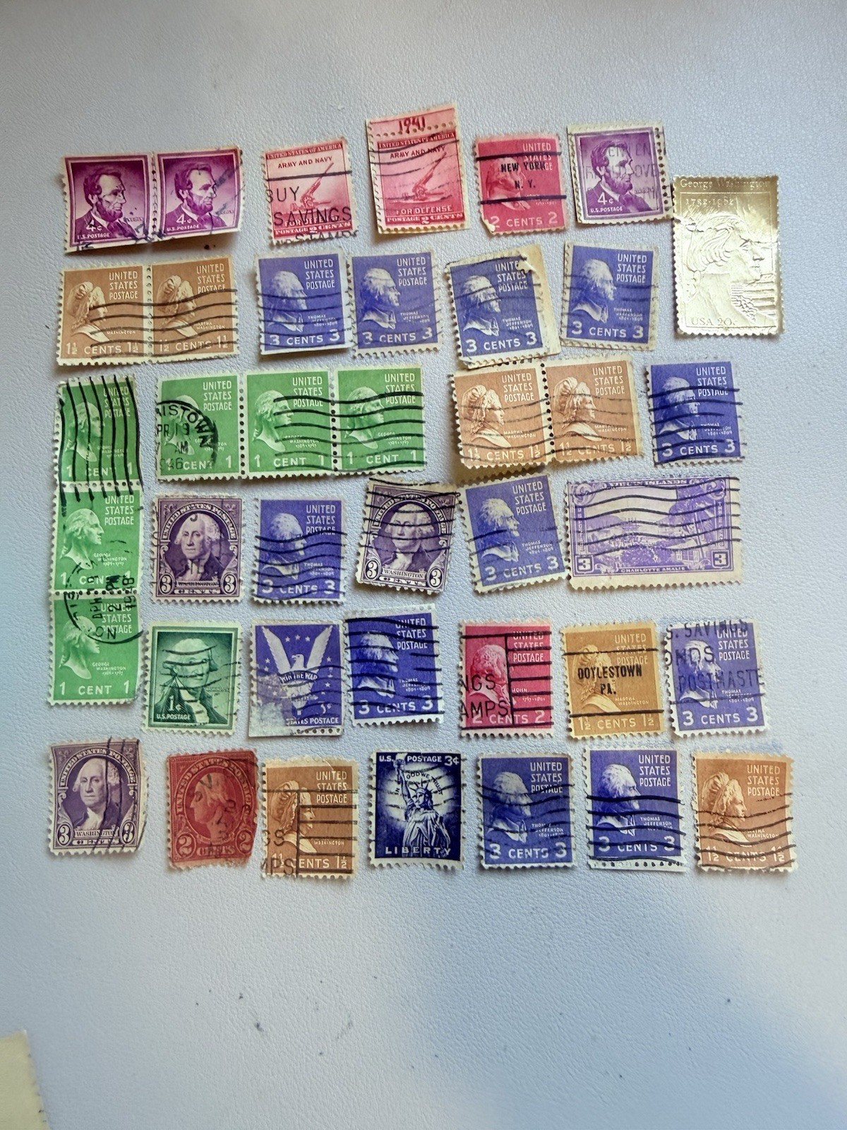 Vintage US Postage Stamp Lot Used 1930s 1940s Washington Lincoln Jefferson