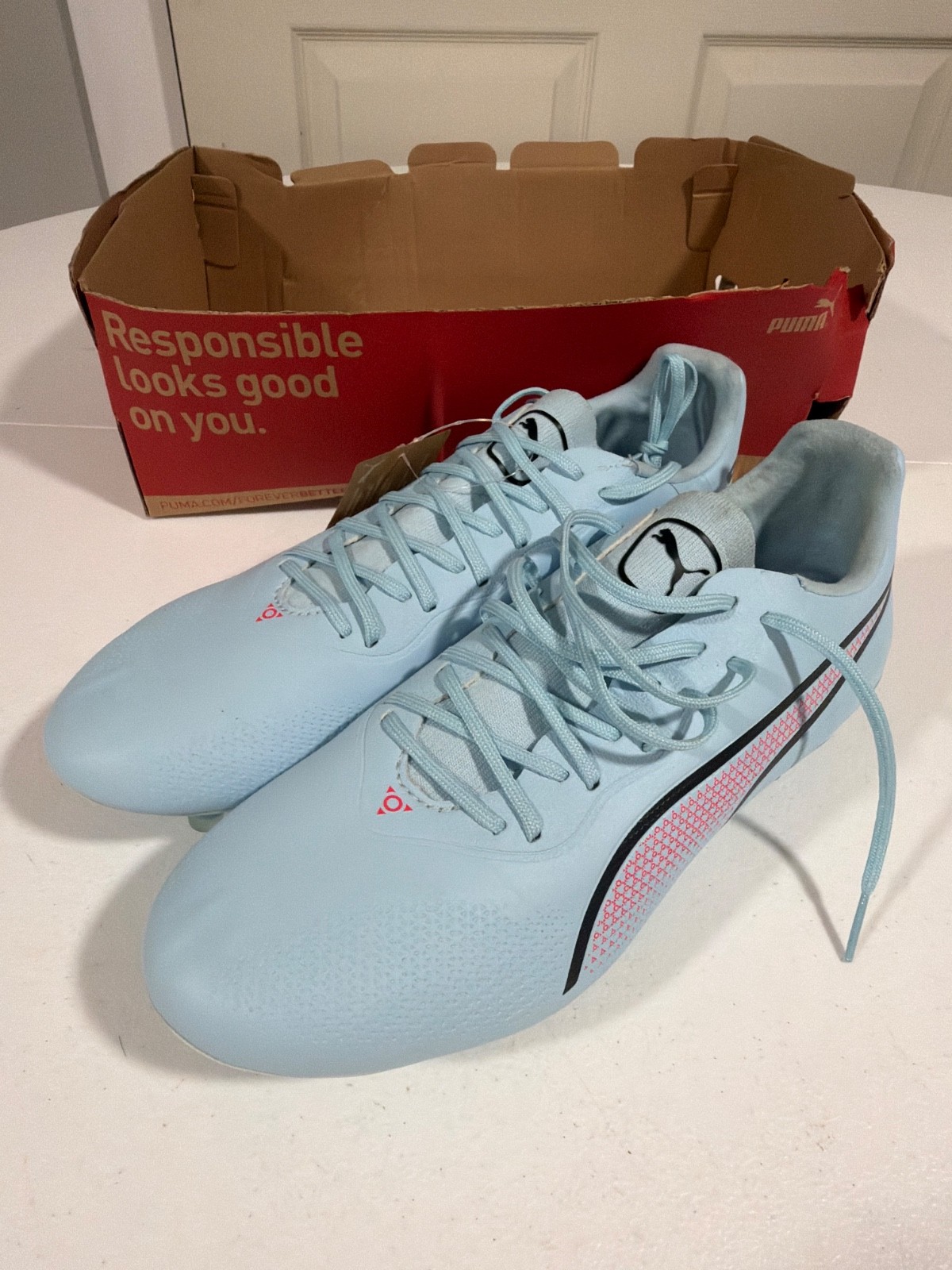 Puma King Pro FG/AG Football Soccer Cleats Women Size 9 Sky Blue 107569-01