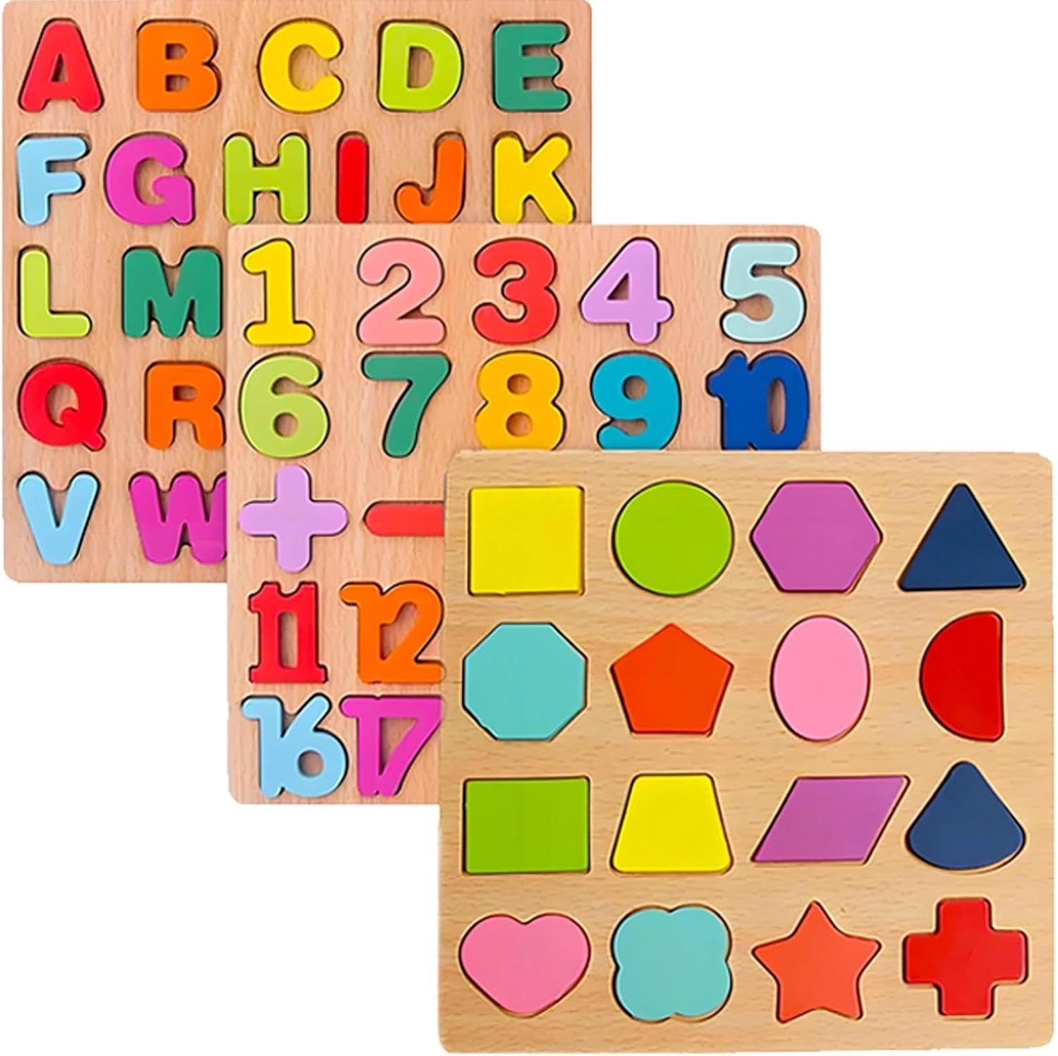 Wooden Puzzles for Toddlers, 3Pack Alphabet Shape Puzzles for Kids 3 Wooden
