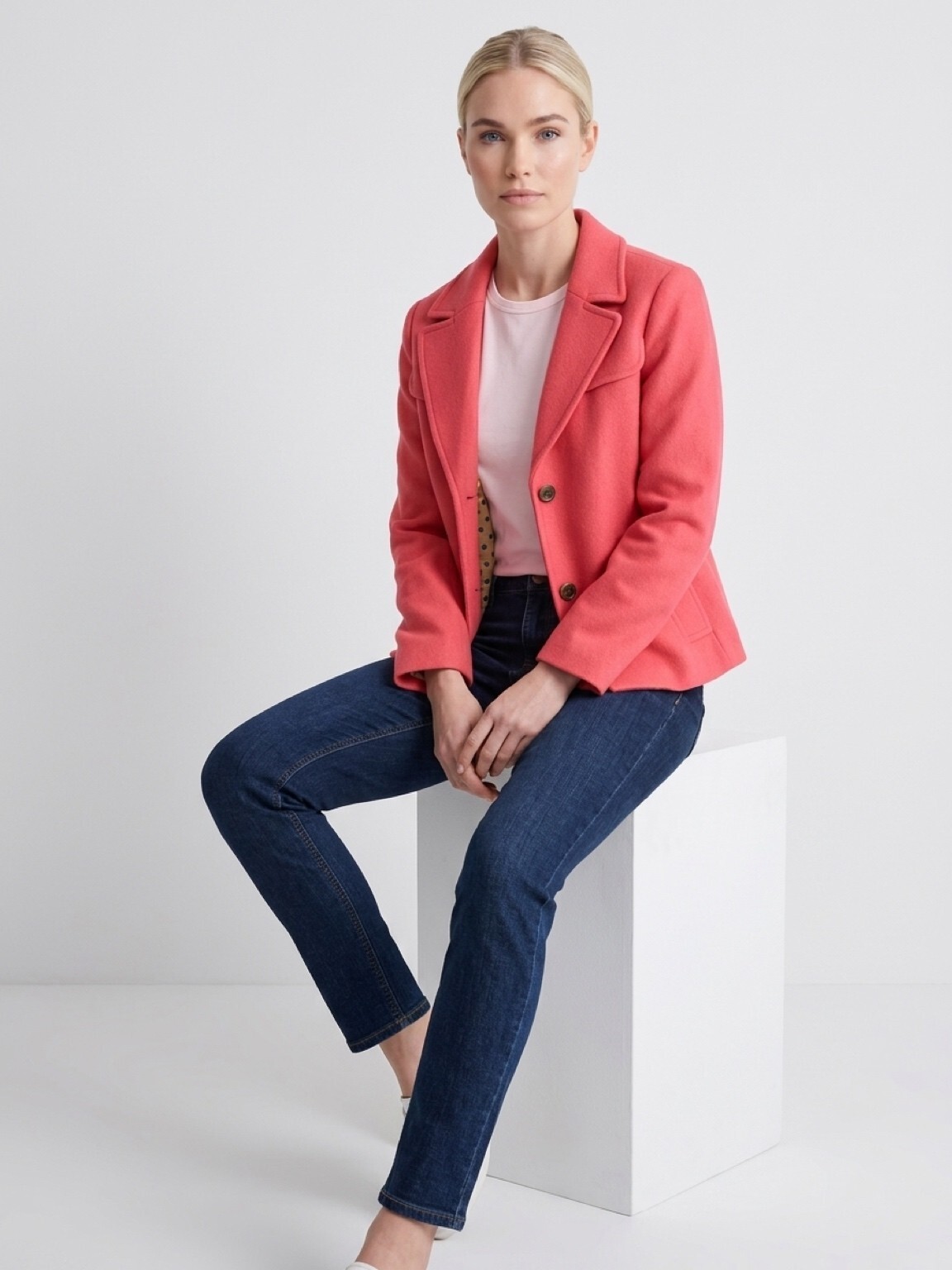 Talbots Women\'s Size 14 Coral Pink Wool Blend Peacoat with Dotted Flower Lining