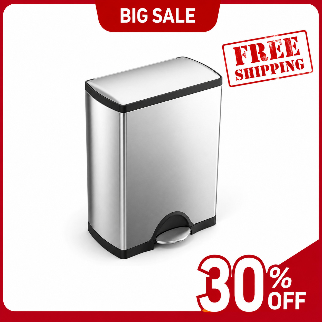 [BIG SALE] simplehuman 50L Rectangular Step Trash Can Stainless Steel