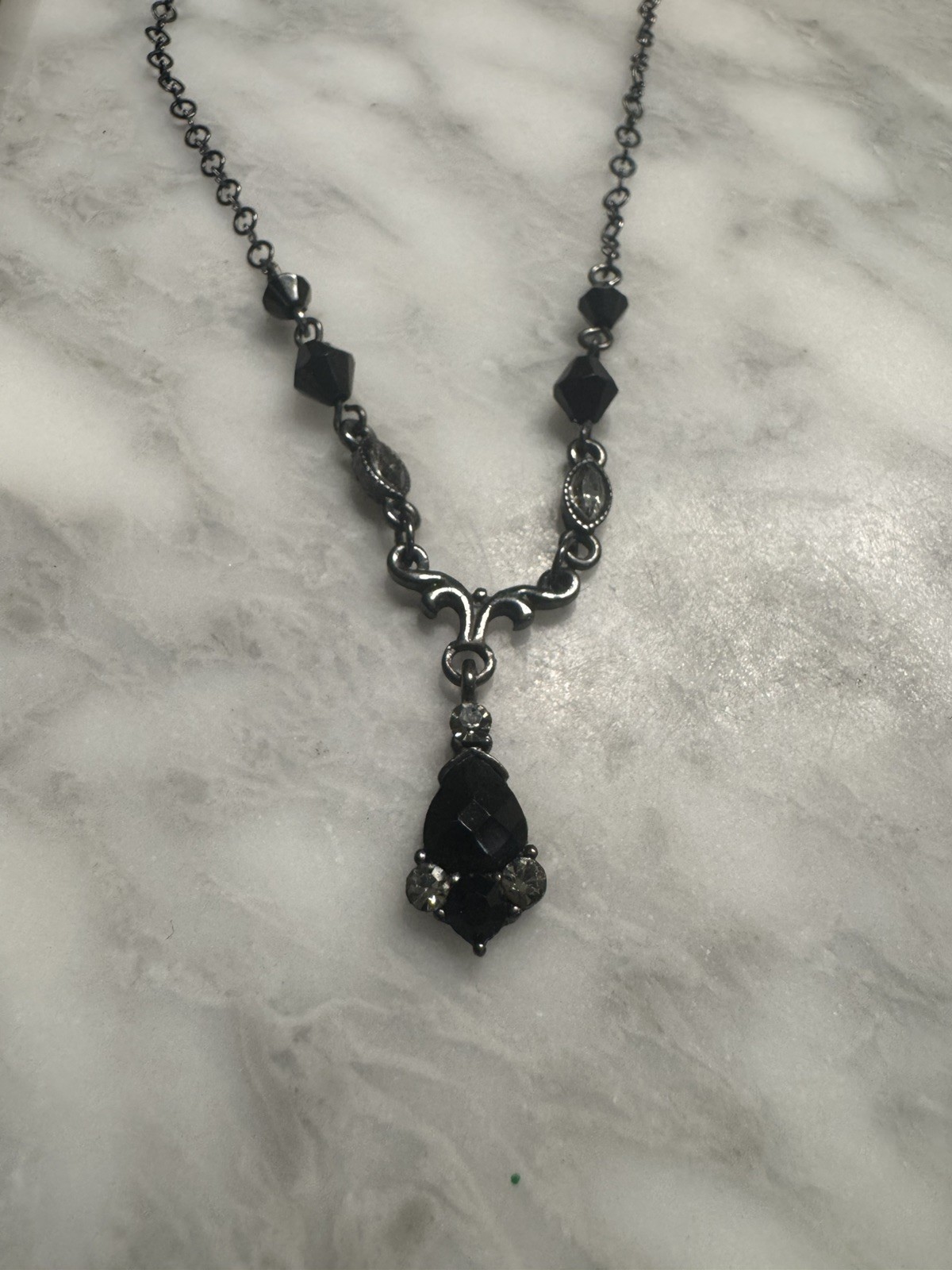 Victorian Style Y-Drop Necklace VTG 1928 Co Beaded Goth Rhinestone Collar 18\