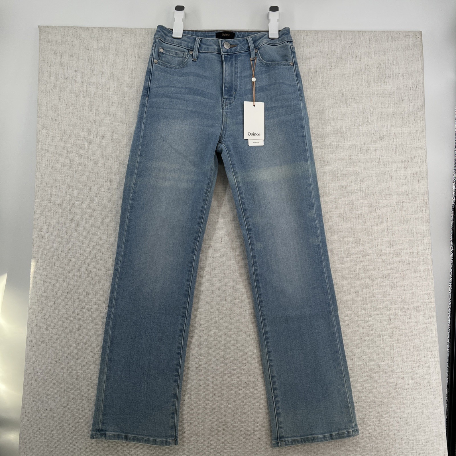 Quince Women Bella Stretch High Rise Straight Jeans Frosted Blue 26/28