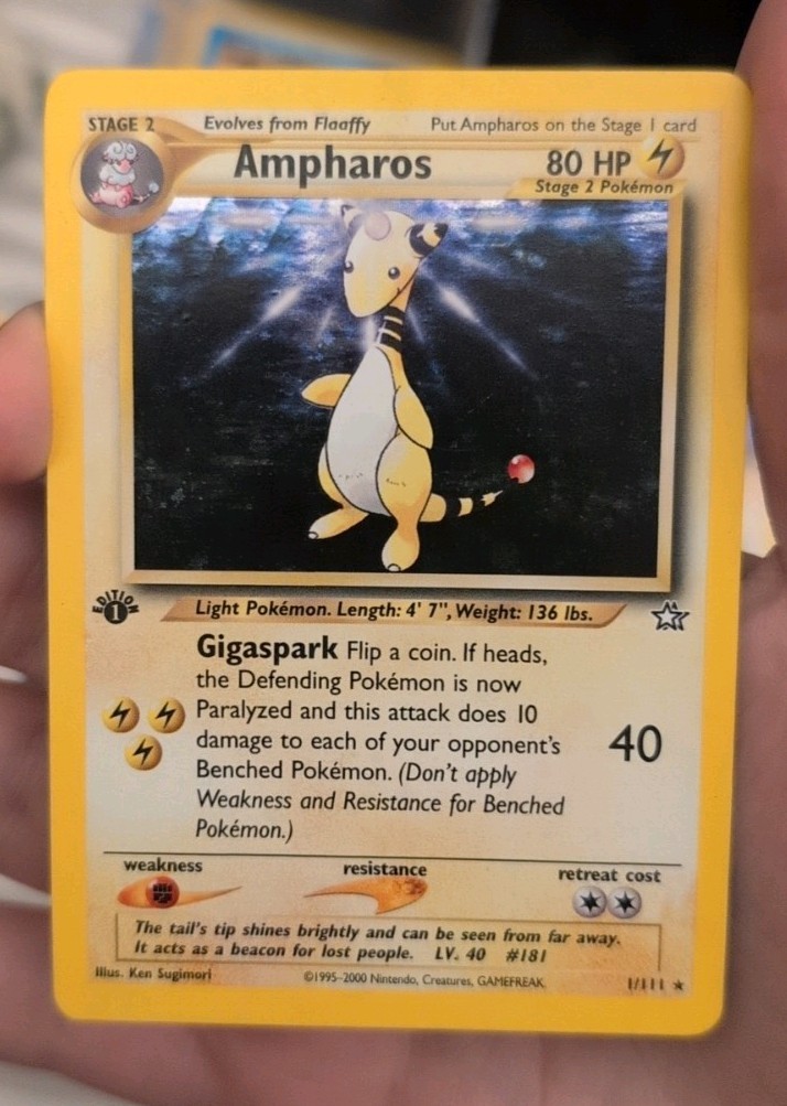 Vintage Ampharos 1/111 Neo Genesis Holo Rare 1st Edition Pokémon TCG WOTC LP-NM