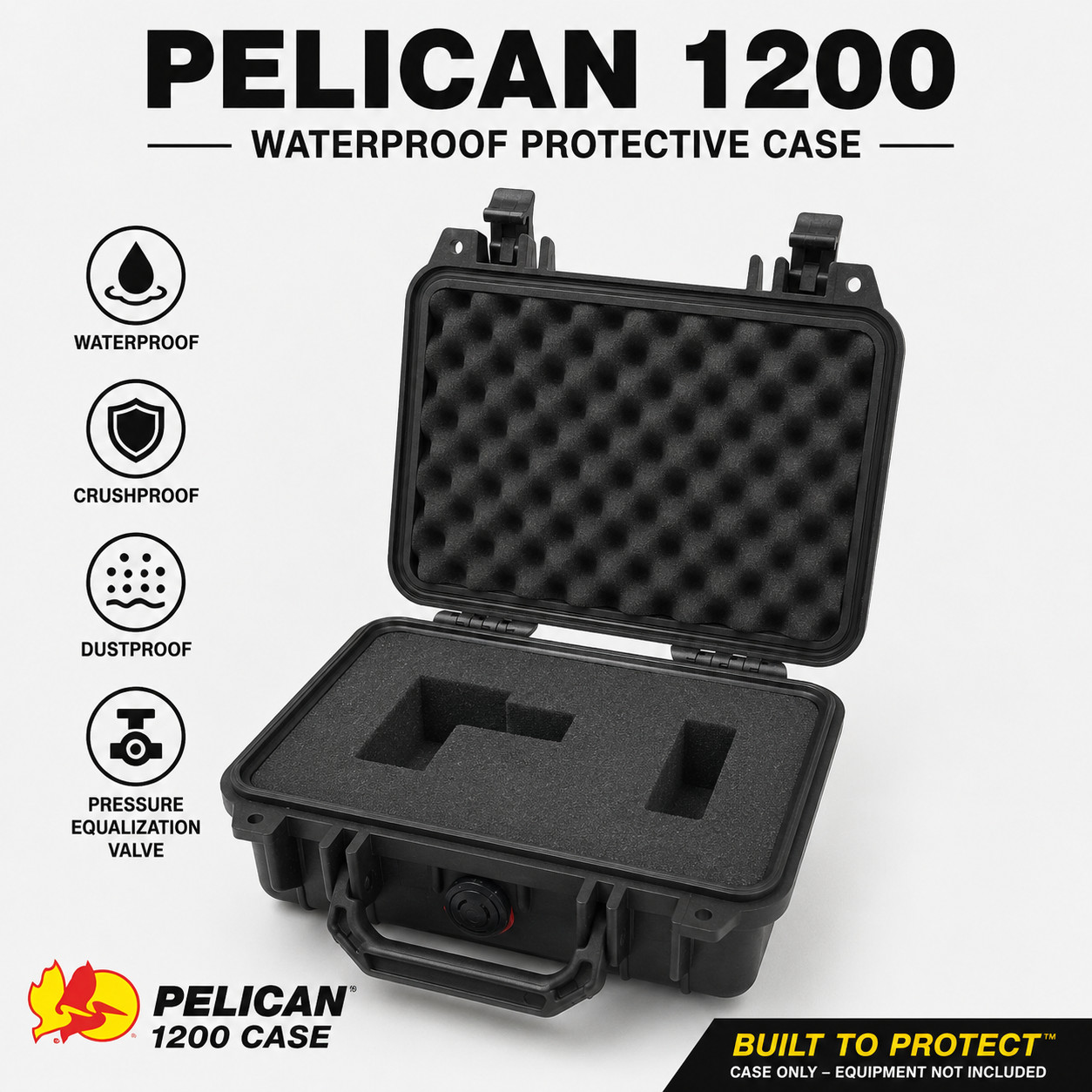 Pelican 1200 Waterproof Hard Protective Case w/ Custom Foam Insert-Black