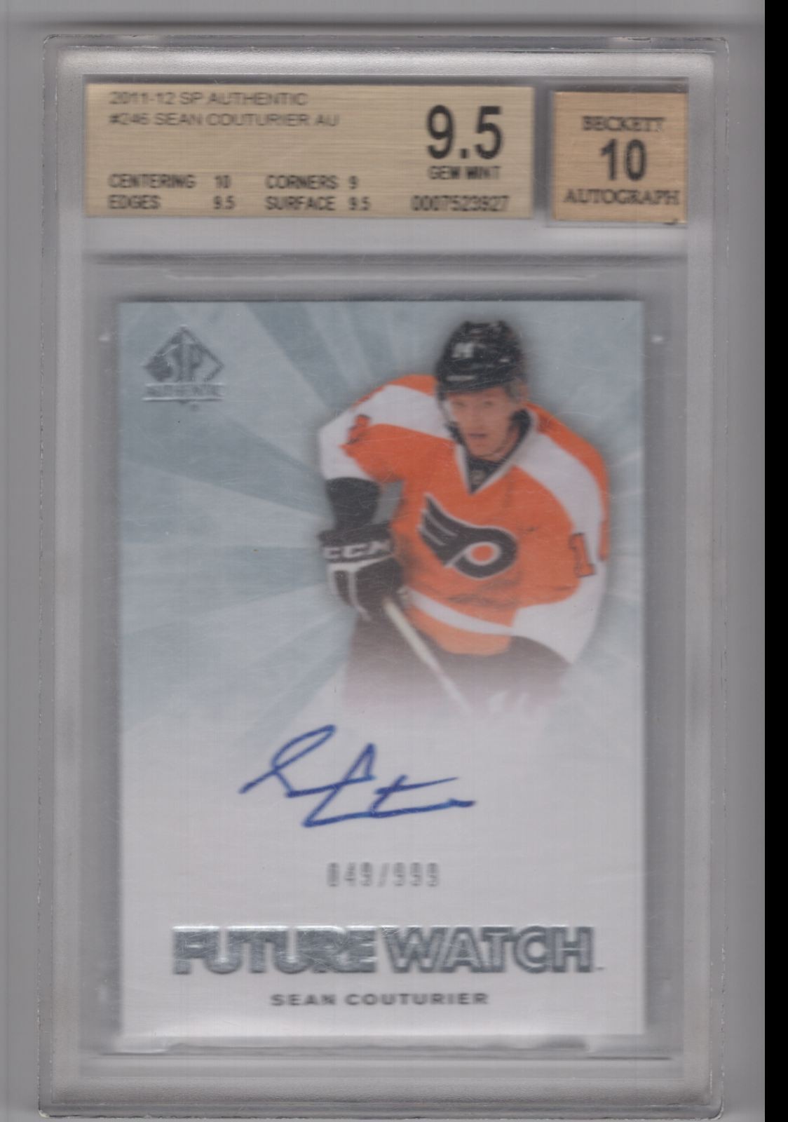 2011-12 SP AUTHENTIC FUTURE WATCH AUTO SEAN COUTURIER BGS 9.5 #246