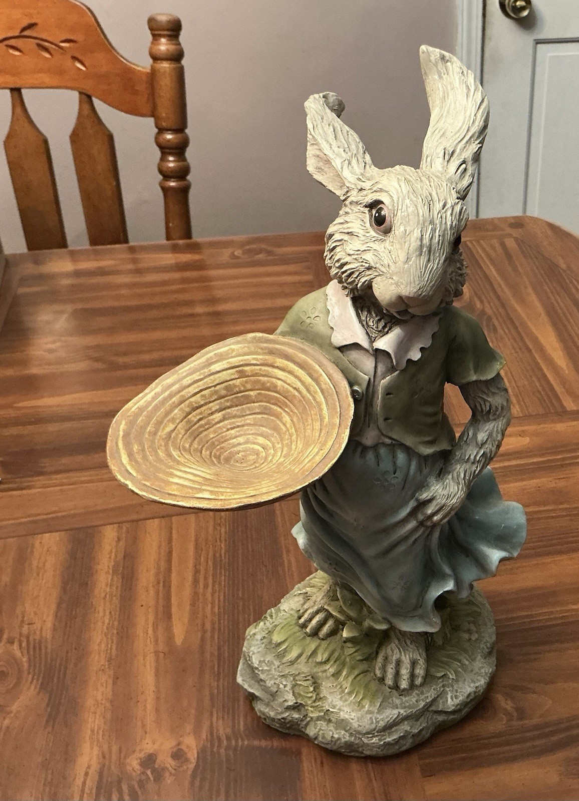 Vtg  Chrisdon  Resin Rabbit Figure Statue With Holding Hat or Basket Rare 15”