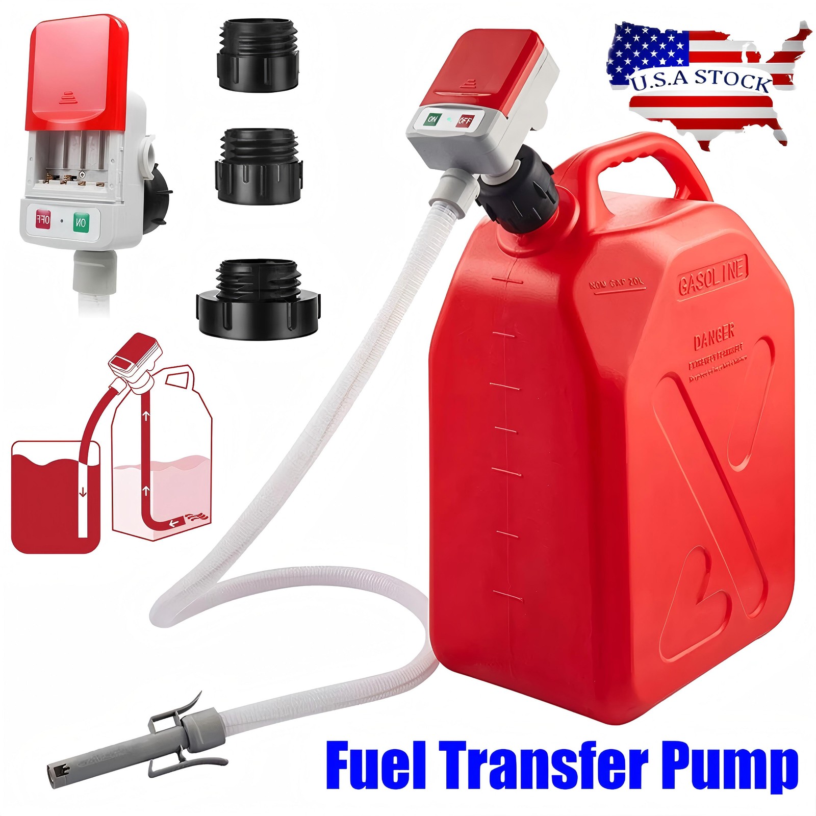 Electric Fuel Transfer Siphon Pump Battery Powered Gas Oil Water Liquid 2.4 GPM