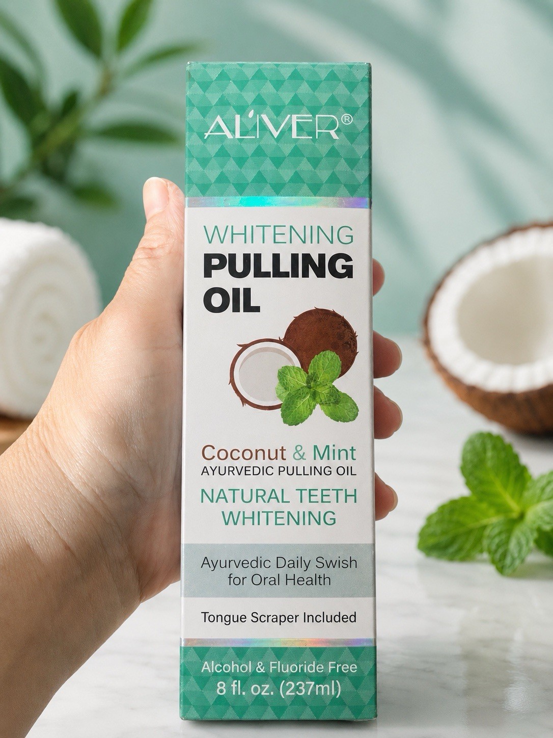Aliver Whitening Pulling Oil Coconut & Mint  All Natural 8 fl oz Exp 1/27. /c