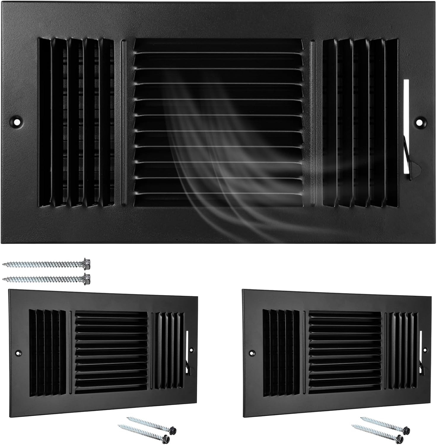 Wesiti 2-Pack 12x6 Inch Black Steel 3-Way Vent Covers for Ceiling and Wall