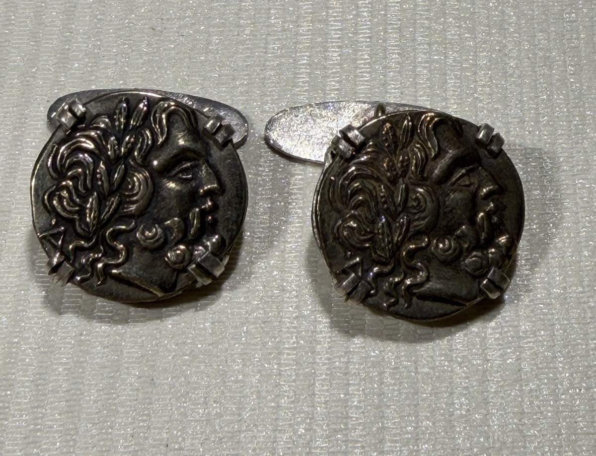 ANTIQUE MACEDONIAN TETRADRACHM COIN CUFF LINKS -SILVER -2/3\ ANTIQUE MACEDONIAN TETRADRACHM COIN CUFF LINKS -SILVER -2/3\