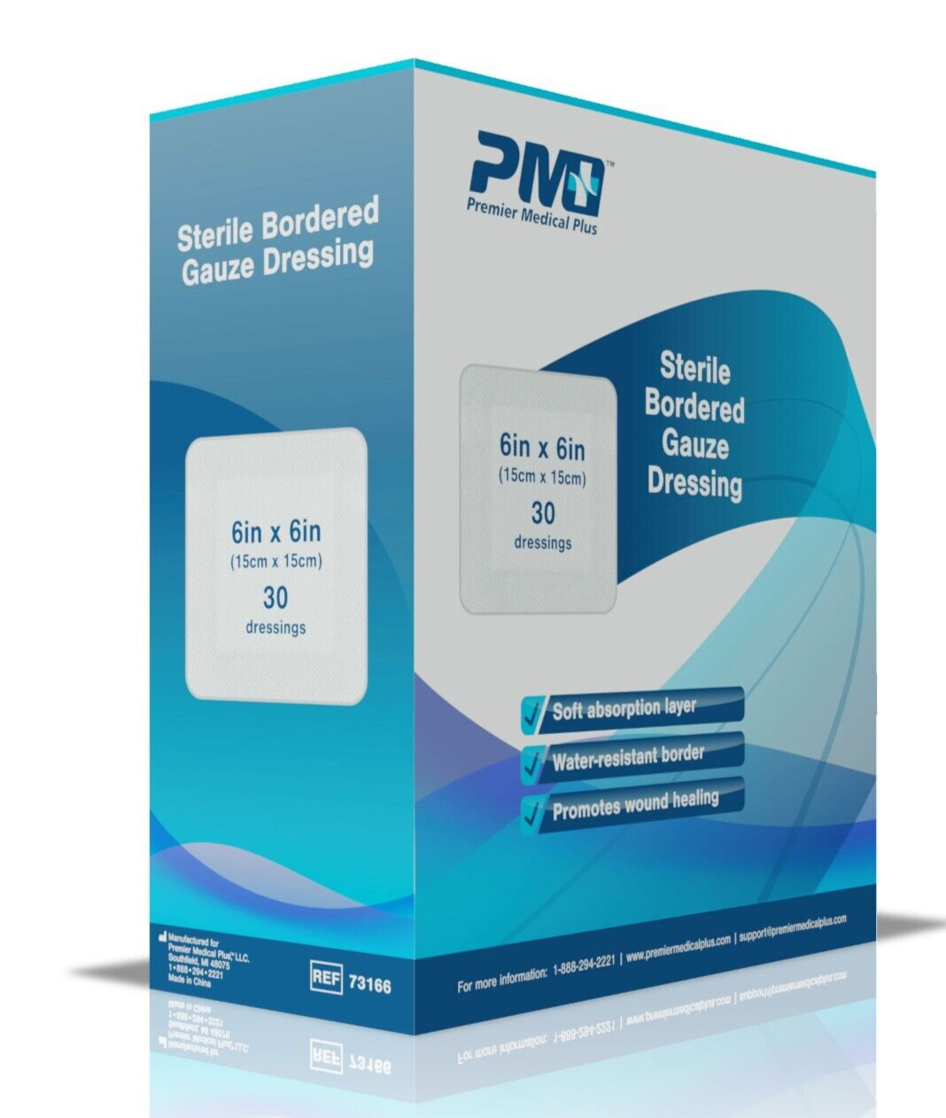 Premier Medical Plus Sterile Bordered Gauze Wound Care Dressing 6x6 Box of 30