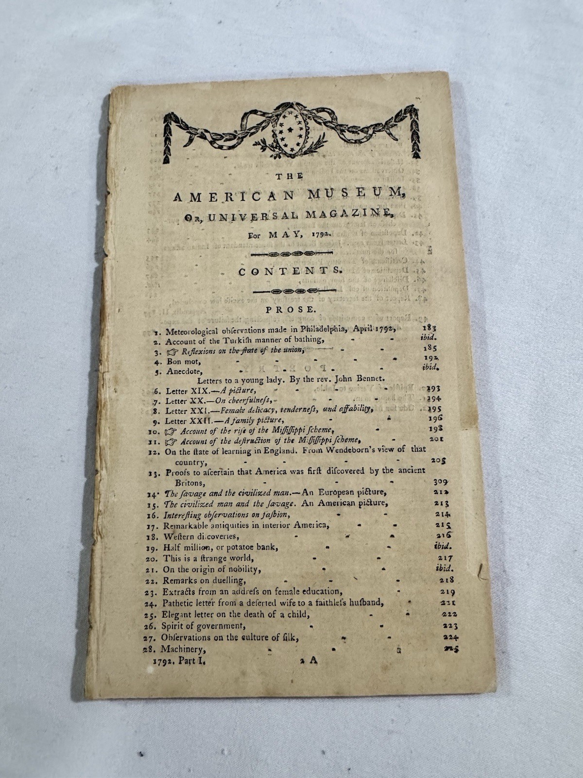 RARE 1792 The American Museum Universal Magazine – May – Mathew Carey